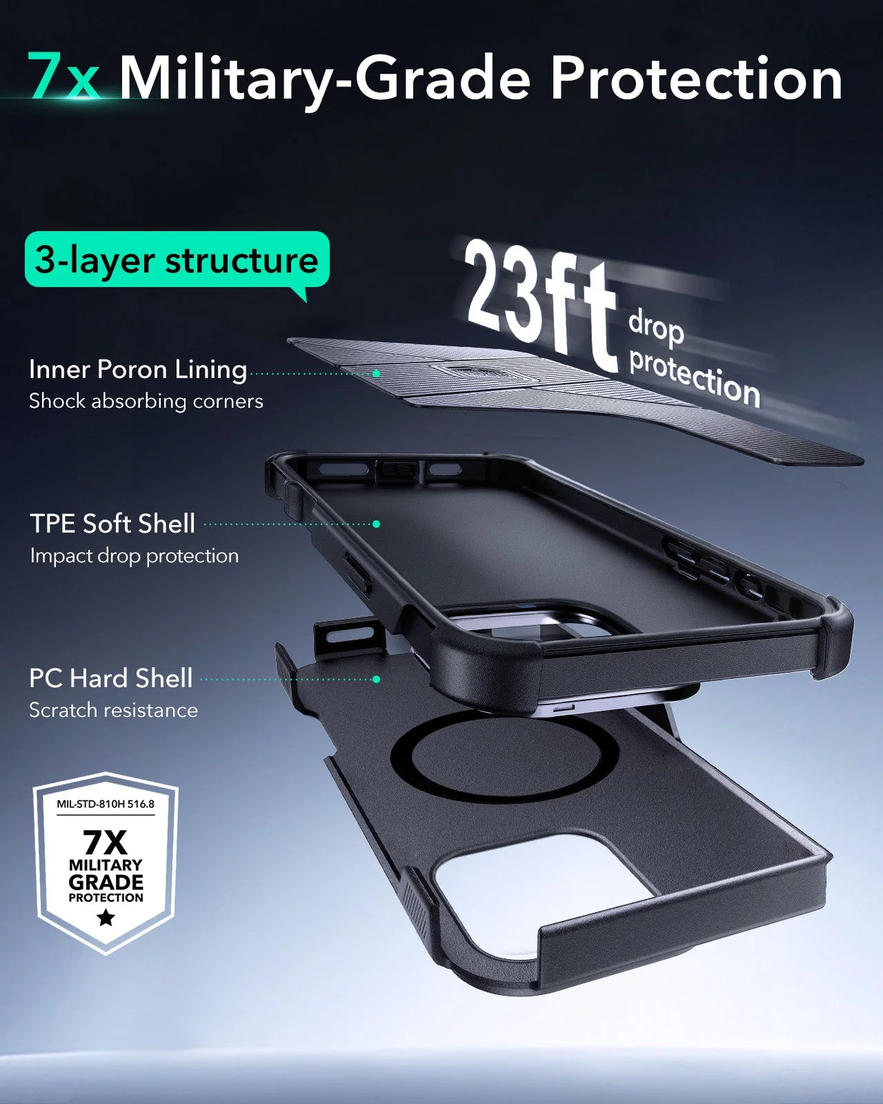iPhone 16 Pro Cyber Tough Case with Stash Stand Protection Bundle - Gray - Image 3