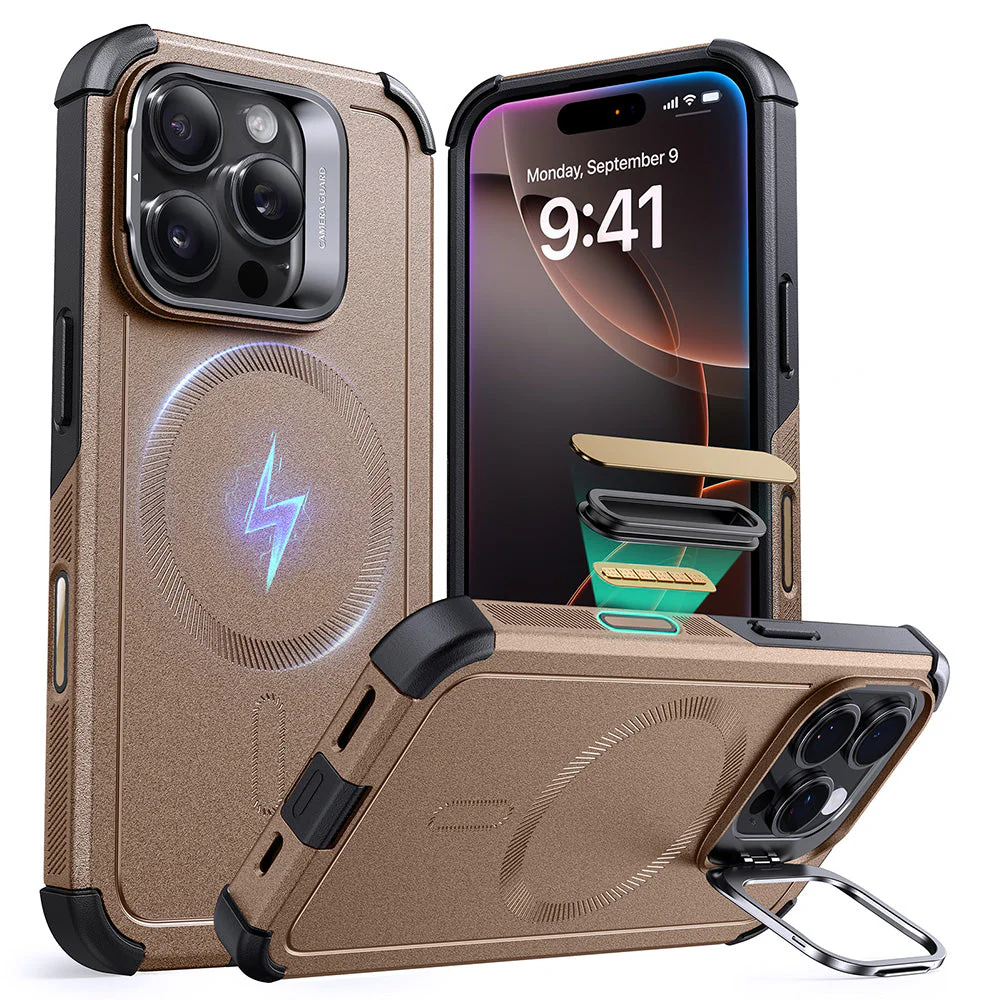 iPhone 16 Pro Cyber Tough Magnetic Case (Camera Control, Stash Stand) - Desert Titanium