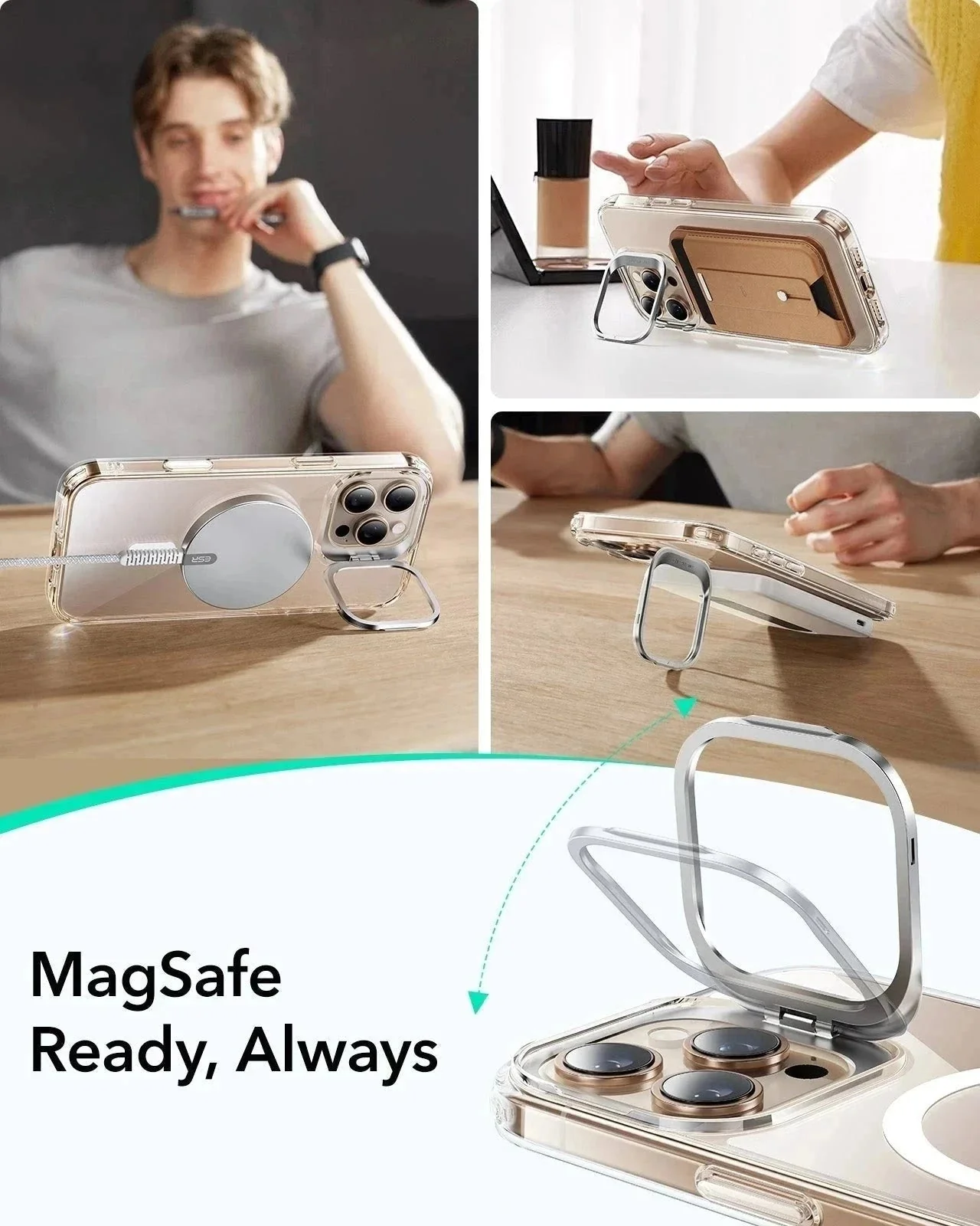 iPhone 16 Pro Classic Hybrid Magnetic Case (Camera Control, Stash Stand) - Clear - Image 6