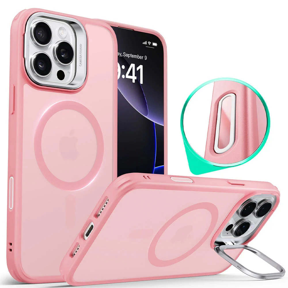 iPhone 16 Pro Classic Hybrid Magnetic Case (Camera Control, Stash Stand) - Frosted Pink