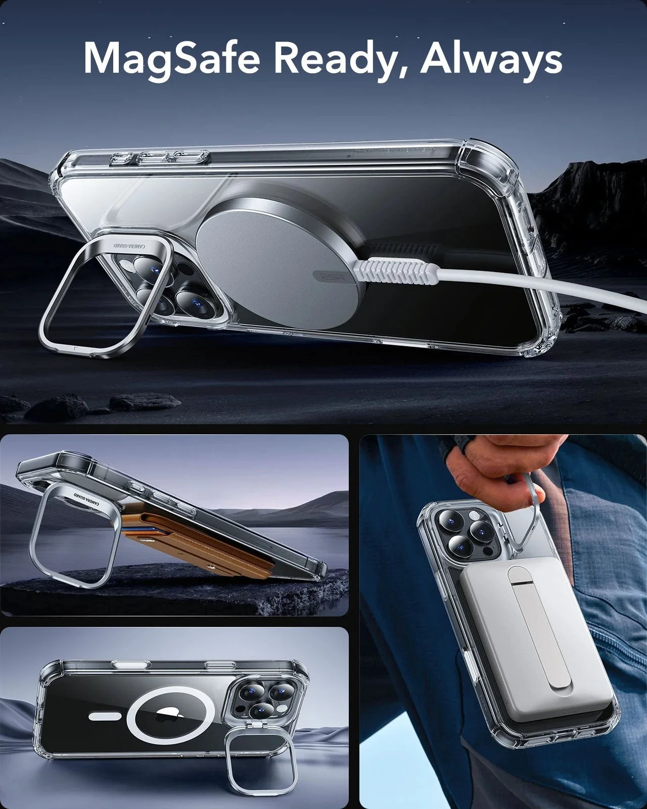 iPhone 16 Pro Max Armor Tough Magnetic Case (Camera Control, Stash Stand) - Clear - Image 6