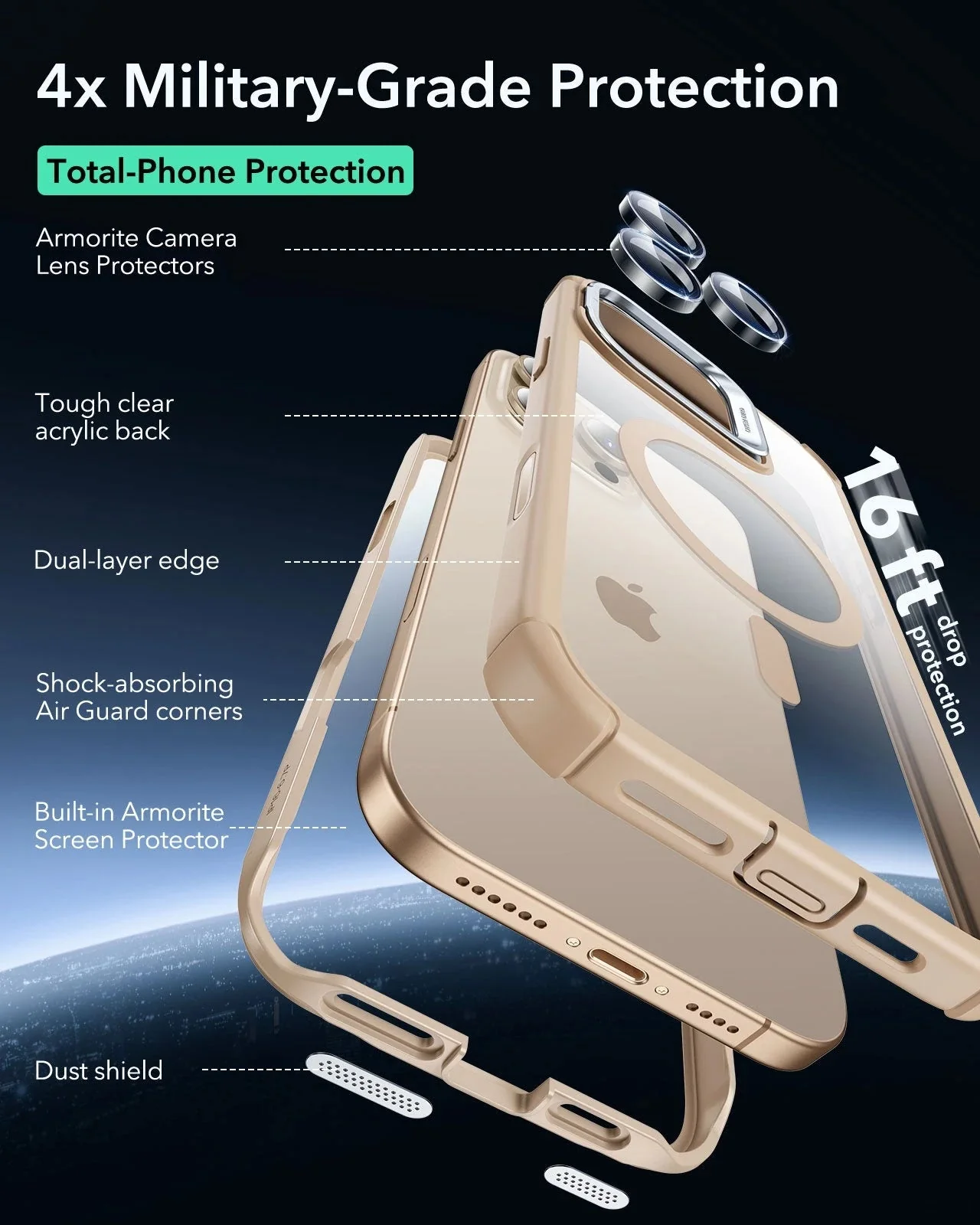 iPhone 16 Pro Max Armor Tough Magnetic Case (Camera Control, Stash Stand) - Desert Titanium - Image 5