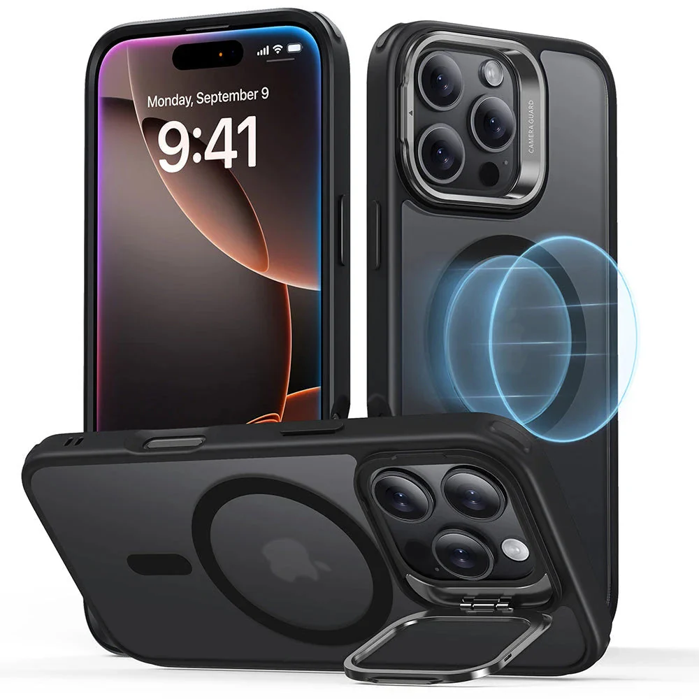 iPhone 16 Pro Max Classic Hybrid Case with Stash Stand (HaloLock) - Frosted Black
