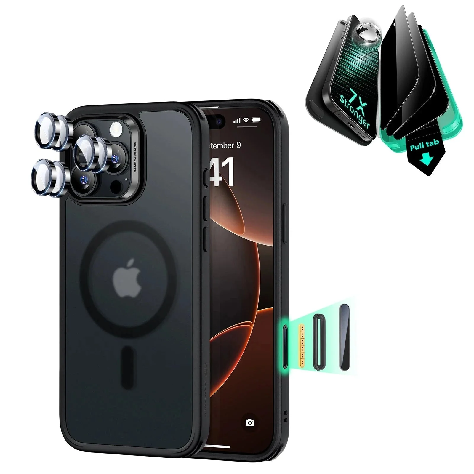 iPhone 16 Pro Max Classic Hybrid Magnetic Case (Camera Control) & Privacy Screen Protector Bundle - Frosted Black