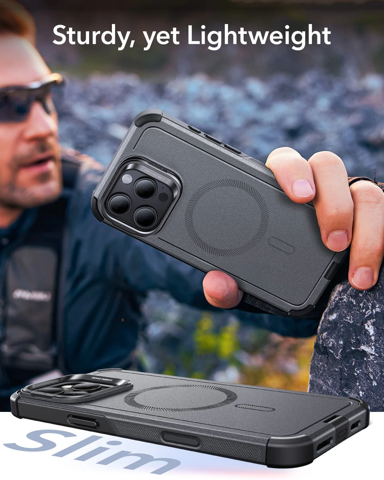 iPhone 16 Pro Max Cyber Tough Magnetic Case (Camera Control, Stash Stand) - Grey - Image 8