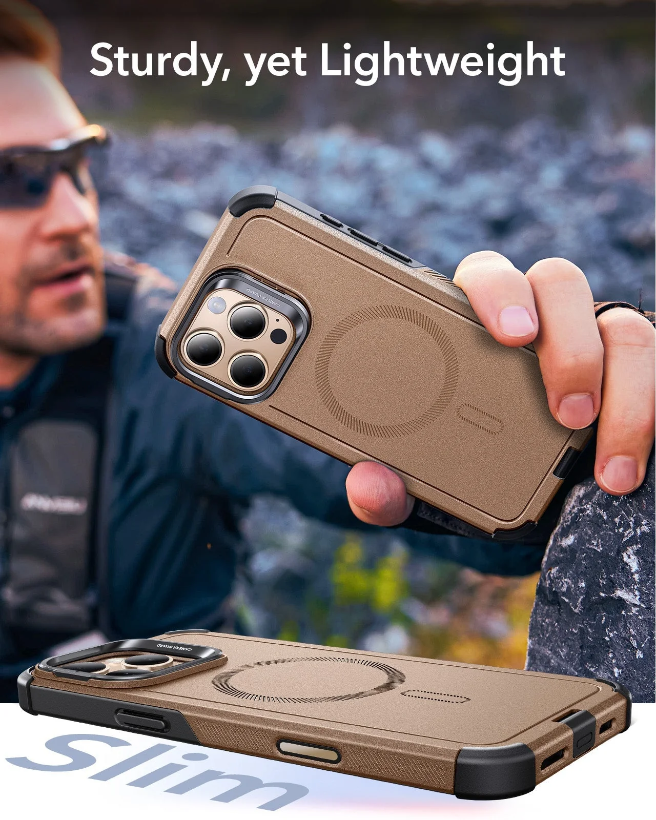 iPhone 16 Pro Max Cyber Tough Magnetic Case (Camera Control, Stash Stand) - Desert Titanium - Image 8