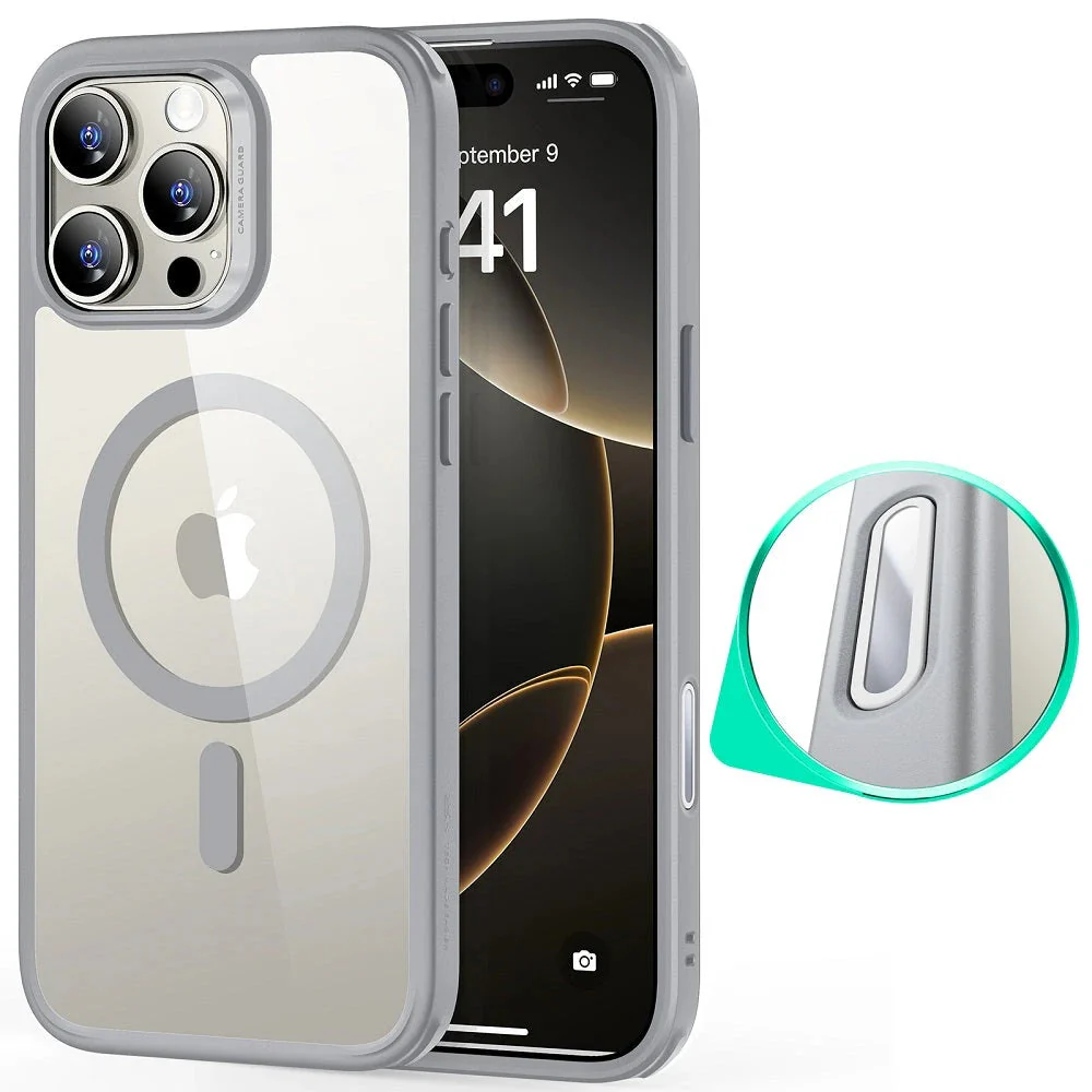 iPhone 16 Pro Max HaloLock Classic Hybrid Case (Camera Control) - Clear Grey