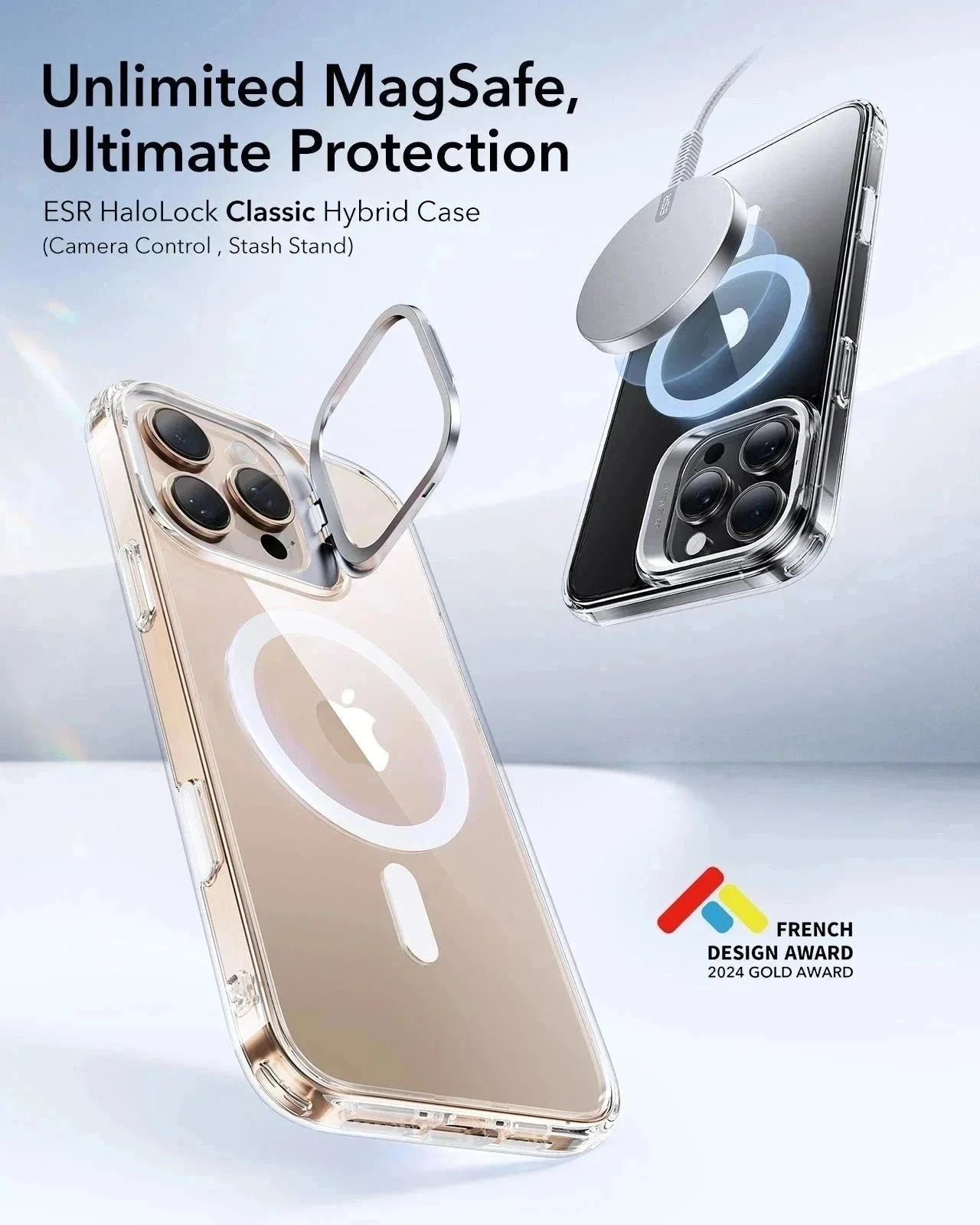 iPhone 16 Pro Max Classic Hybrid Magnetic Case (Camera Control, Stash Stand) - Clear Black - Image 2