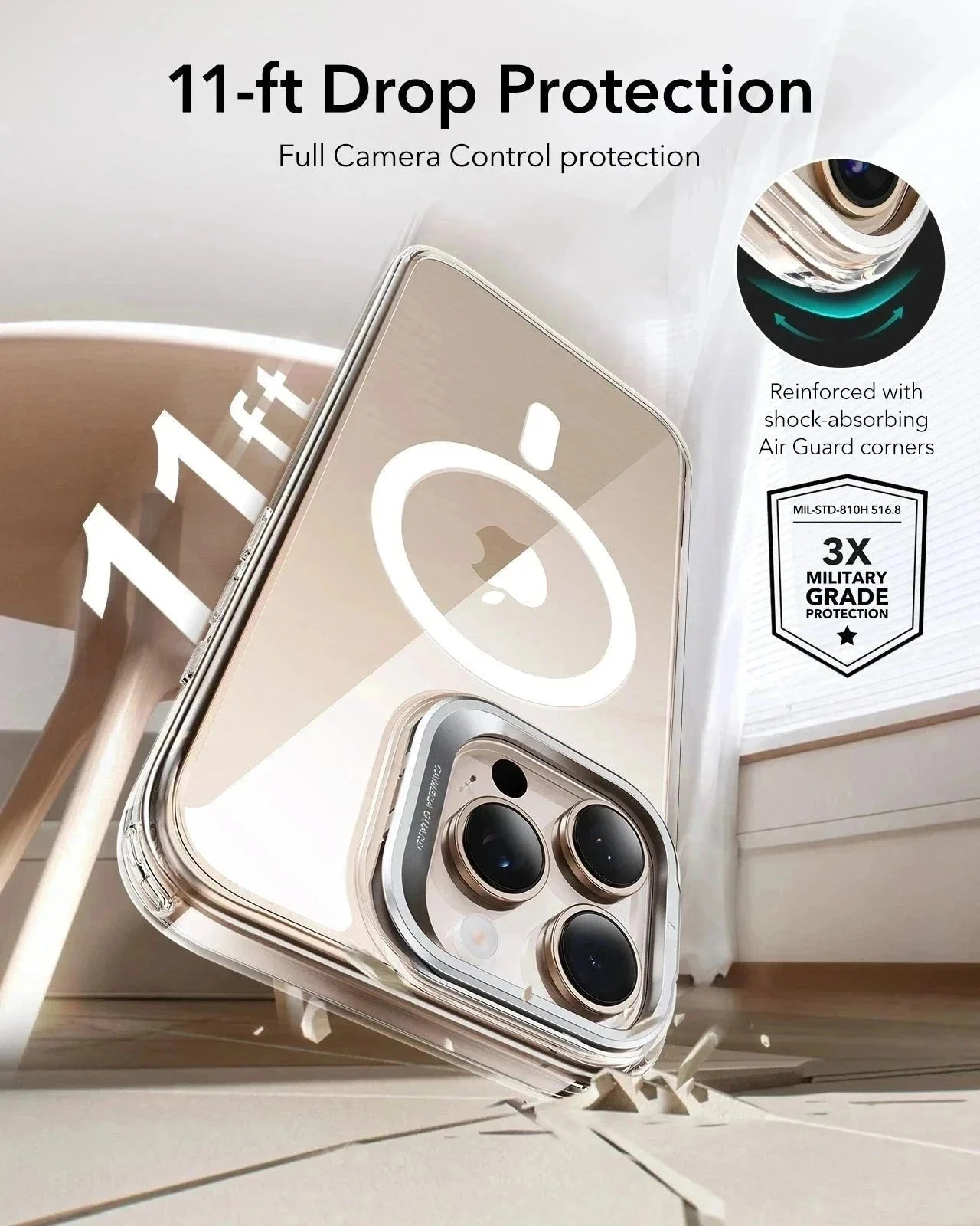 iPhone 16 Pro Max Classic Hybrid Magnetic Case Protection Bundle (Camera Control, Stash Stand) - Clear Black - Image 7