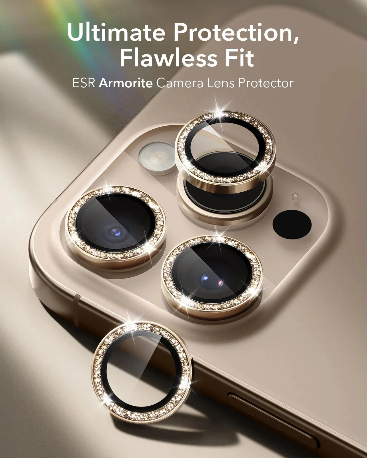 iPhone 16 Pro Max/Pro Armorite Camera Lens Protectors - Desert Titanium Shimmer - Image 2