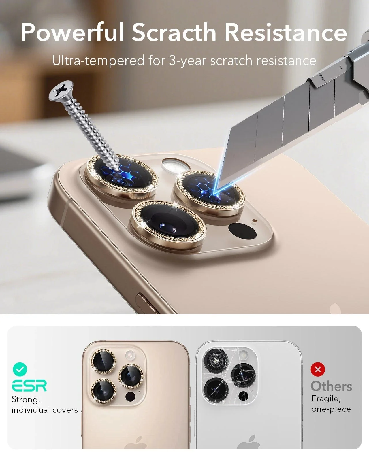 iPhone 16 Pro Max/Pro Armorite Camera Lens Protectors - Desert Titanium Shimmer - Image 7