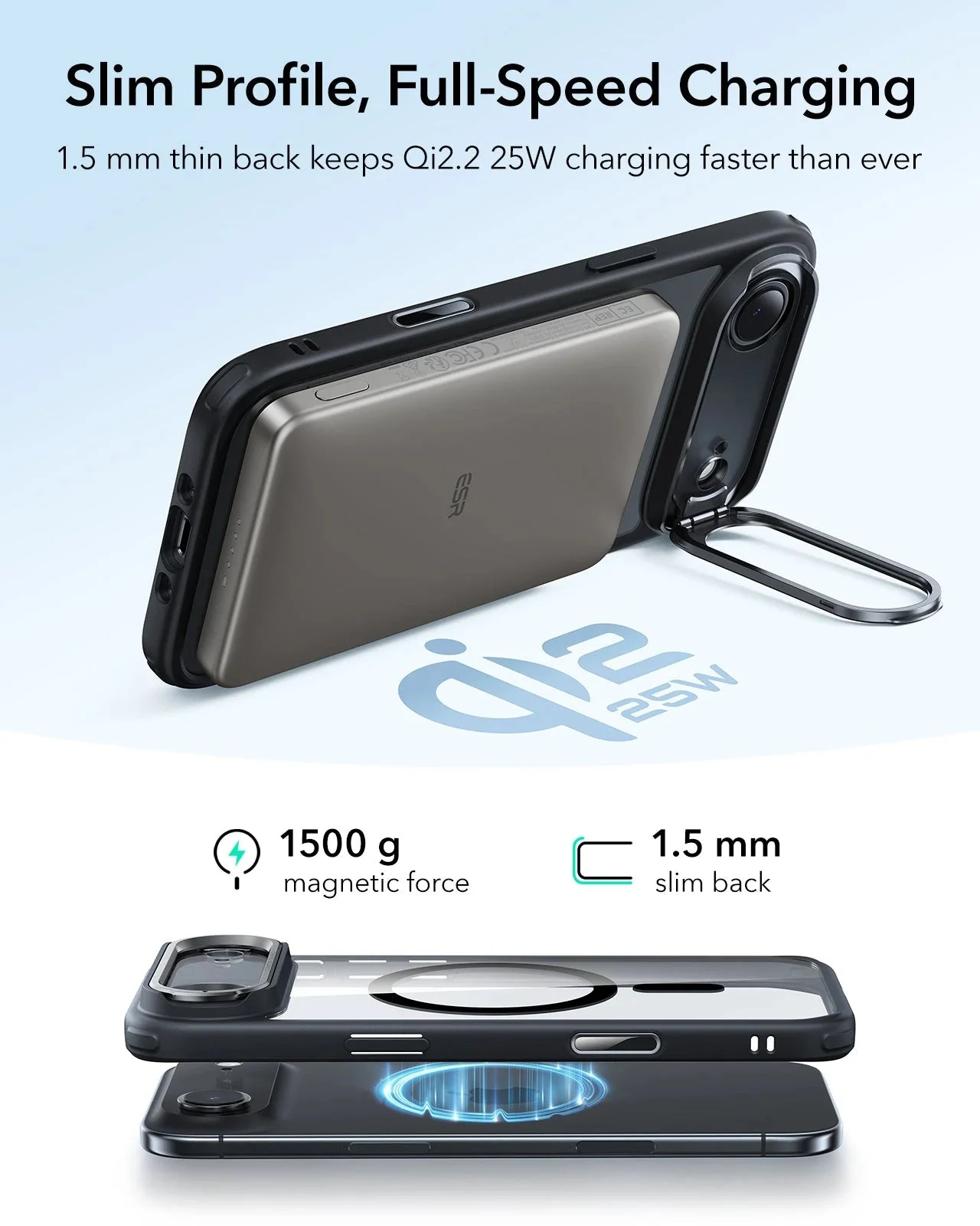 iPhone Air Classic Hybrid Magnetic Case (Camera Control, Stash Stand) - Clear Black - Image 6