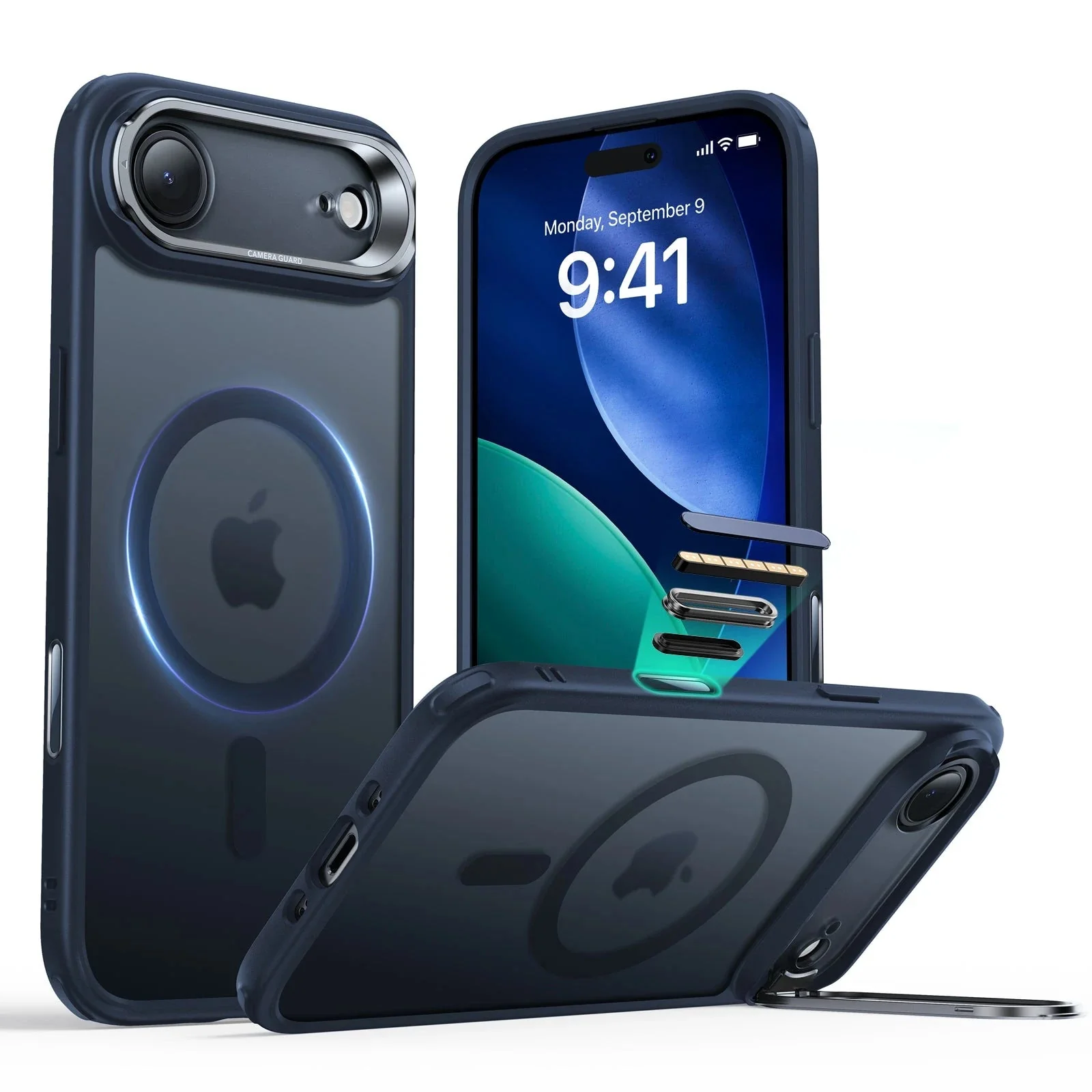 iPhone Air Classic Hybrid Magnetic Case (Camera Control, Stash Stand) - Frosted Blue