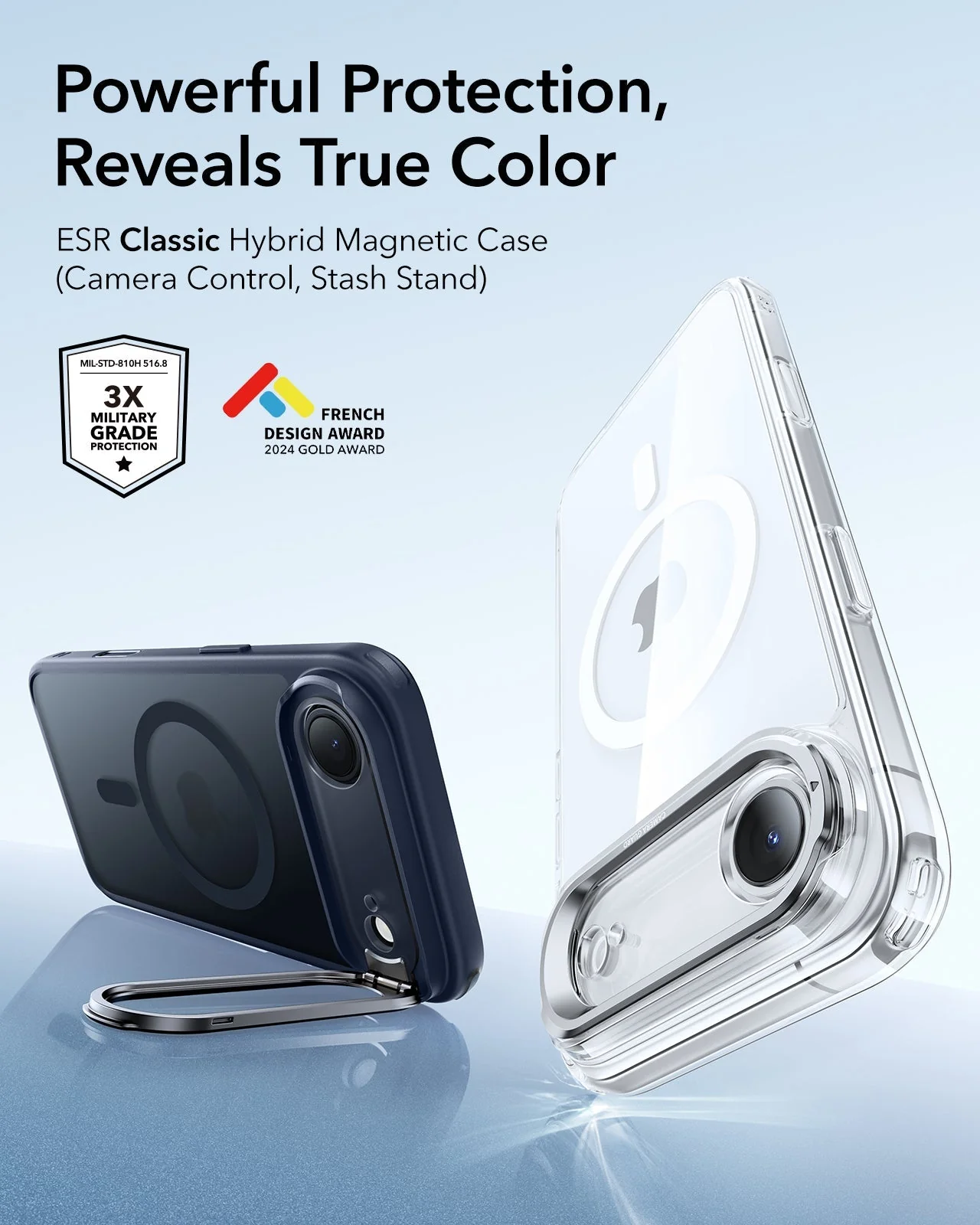 iPhone Air Classic Hybrid Magnetic Case (Camera Control, Stash Stand) - Frosted Blue - Image 2