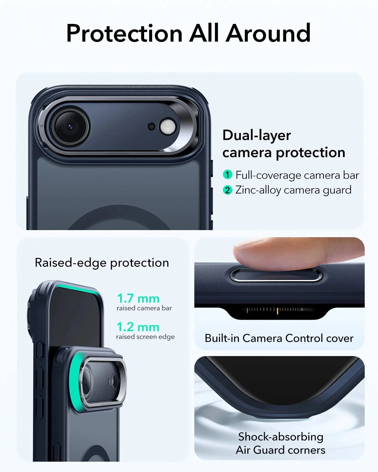 iPhone Air Classic Hybrid Magnetic Case (Camera Control, Stash Stand) - Frosted Blue - Image 4