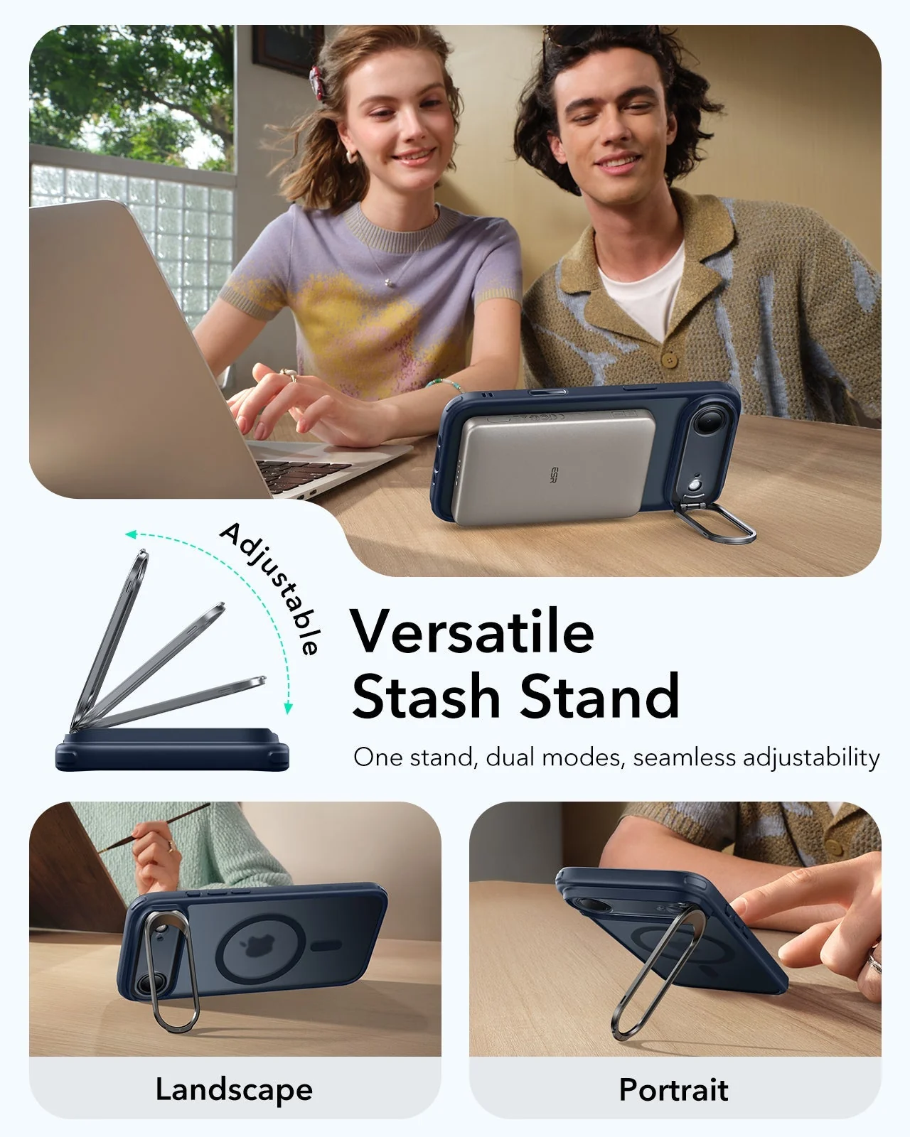 iPhone Air Classic Hybrid Magnetic Case (Camera Control, Stash Stand) - Frosted Blue - Image 5