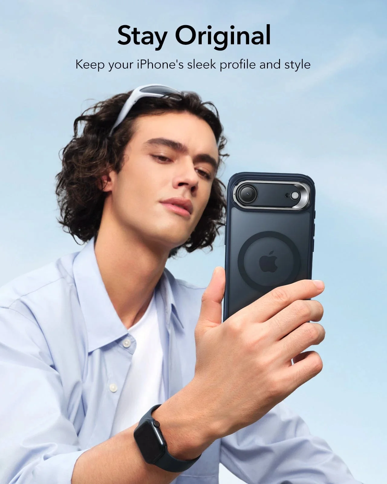 iPhone Air Classic Hybrid Magnetic Case (Camera Control, Stash Stand) - Frosted Blue - Image 8