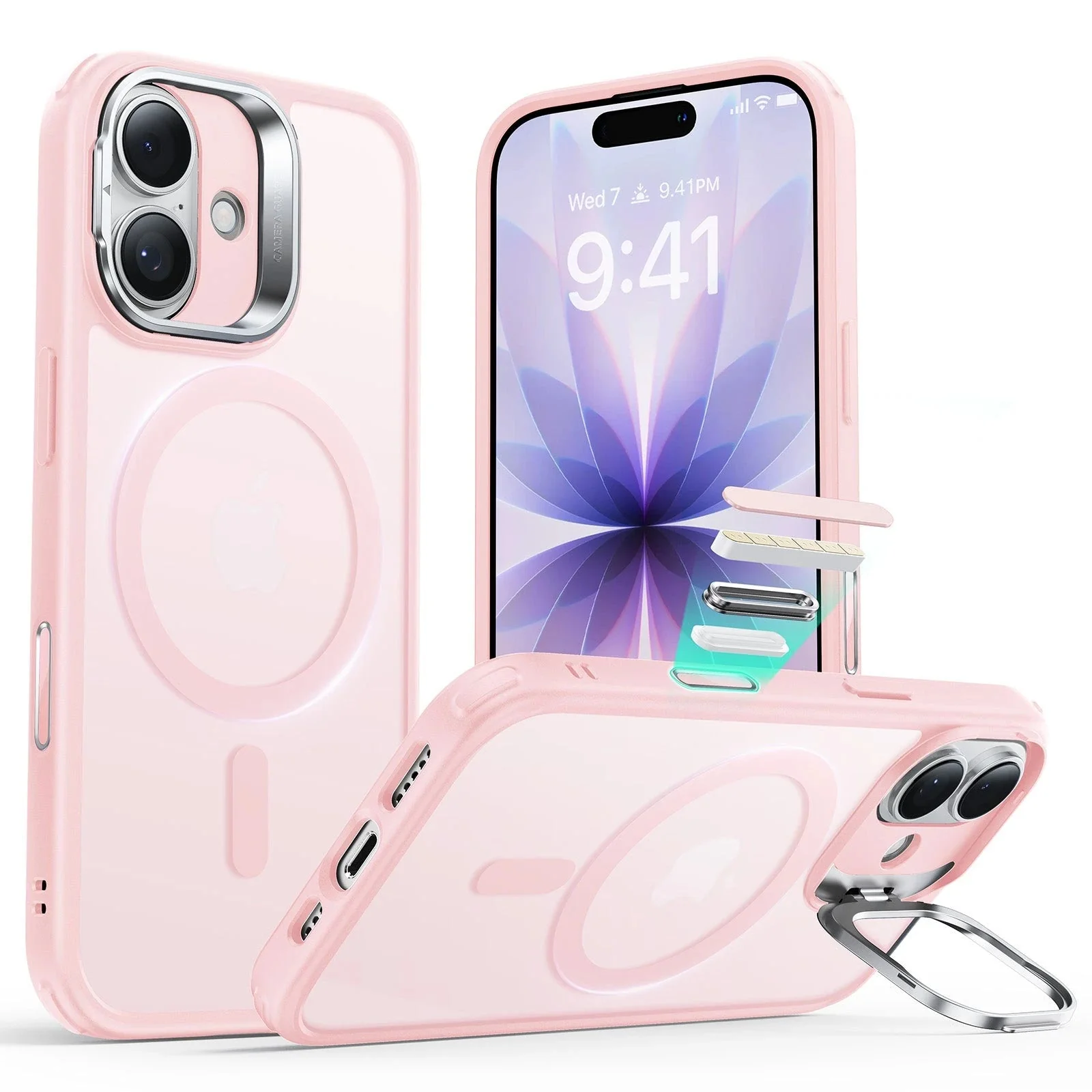 iPhone 17 Classic Hybrid Magnetic Case (Camera Control, Stash Stand) - Frosted Bubblegum Pink