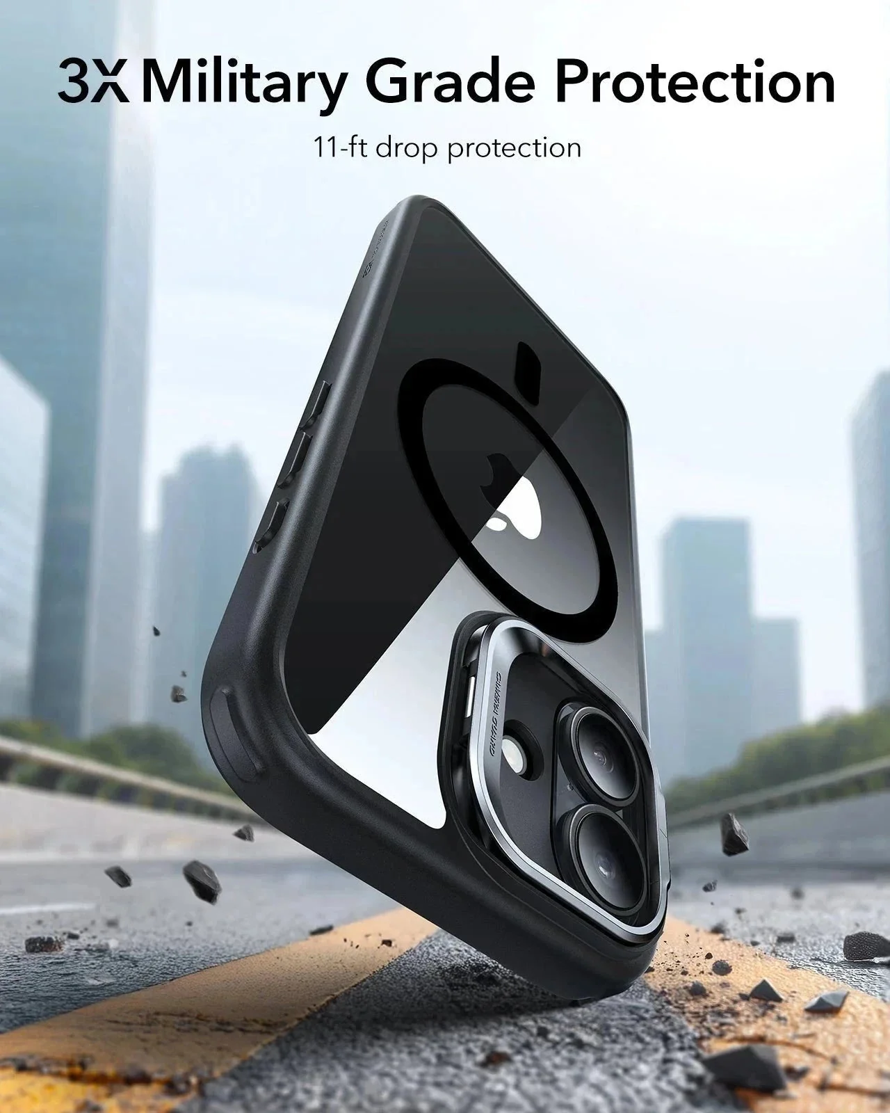 iPhone 17 Classic Hybrid Magnetic Case (Camera Control, Stash Stand) - Clear Black - Image 3
