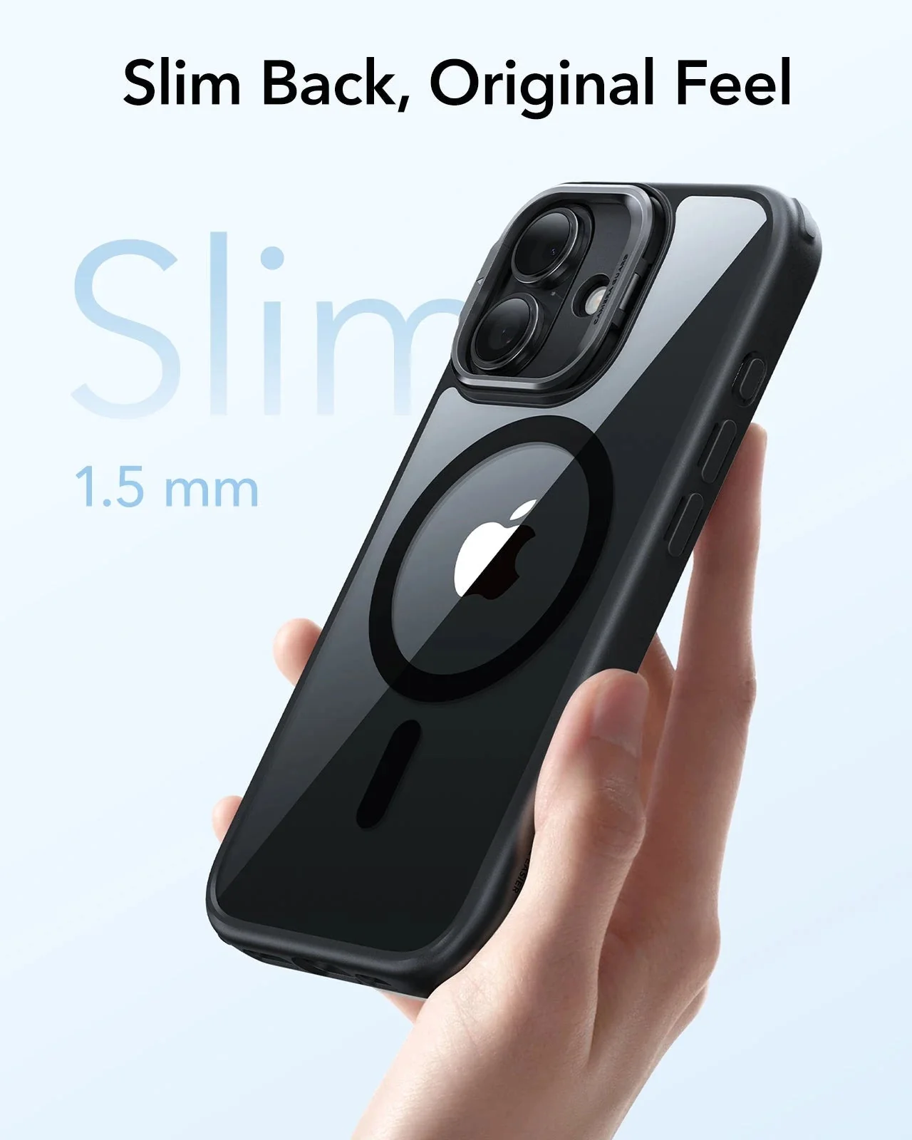 iPhone 17 Classic Hybrid Magnetic Case (Camera Control, Stash Stand) - Clear Black - Image 7