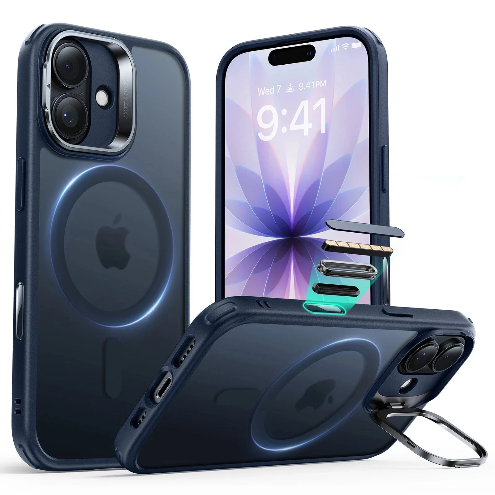 iPhone 17 Classic Hybrid Magnetic Case (Camera Control, Stash Stand) - Frosted Blue