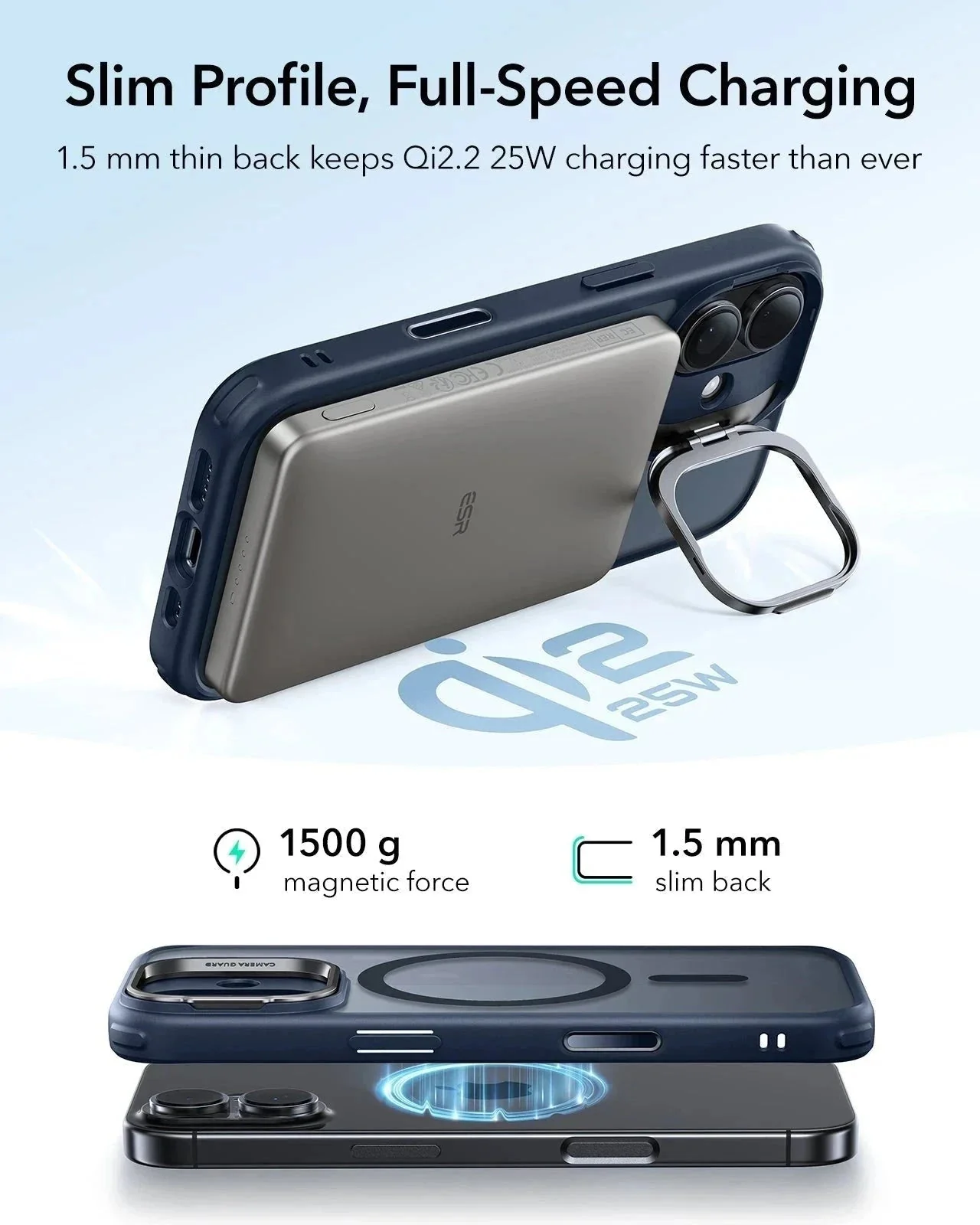 iPhone 17 Classic Hybrid Magnetic Case (Camera Control, Stash Stand) - Frosted Blue - Image 6