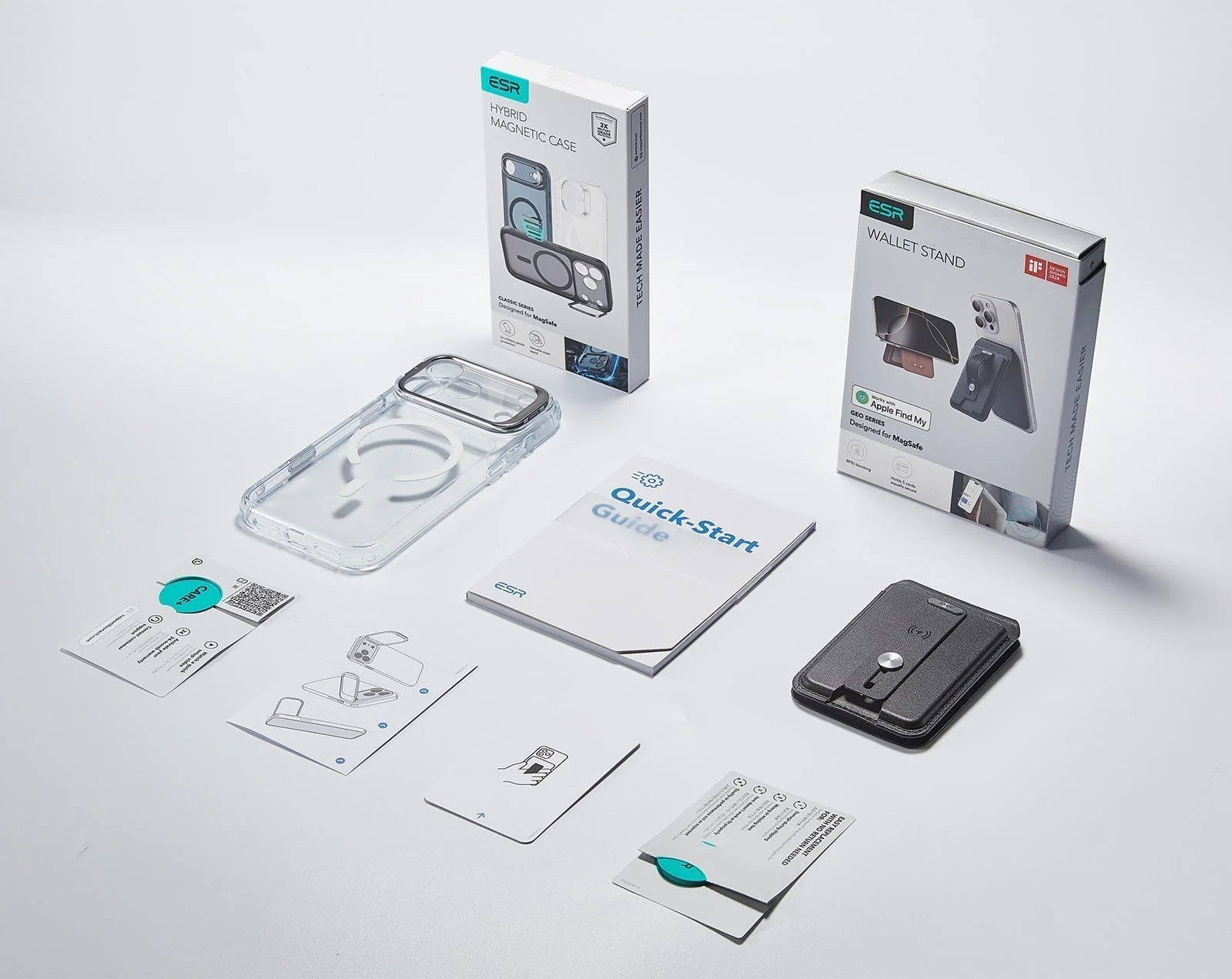 iPhone 17 Pro Classic Hybrid Magnetic Case (Camera Control, Stash Stand) with Wallet Stand Bundle - Clear Black - Image 2