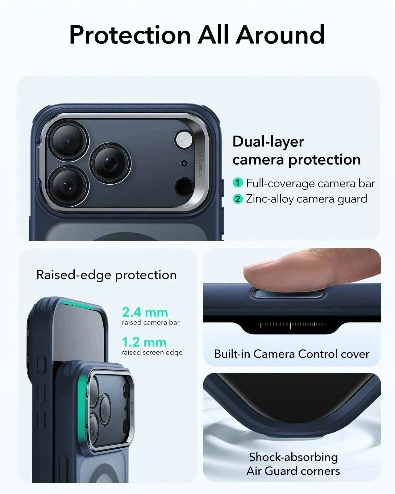 iPhone 17 Pro Classic Hybrid Magnetic Case (Camera Control, Stash Stand) - Frosted Blue - Image 4