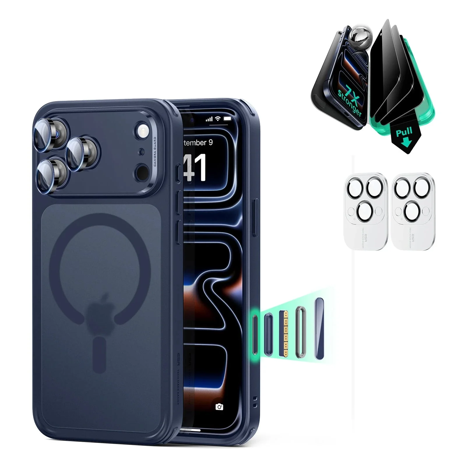 iPhone 17 Pro Max Bundle Classic Hybrid Magnetic Case (Camera Control) and Armorite Privacy Screen Protector - Frosted Blue