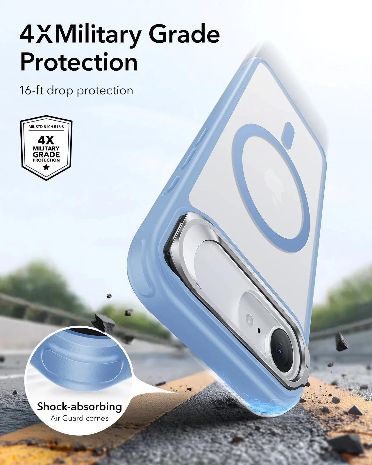 iPhone 17e Bundle Classic Hybrid Magnetic Case (Stash Stand) and Armorite® Screen Protector - Frosted Light Blue - Image 4