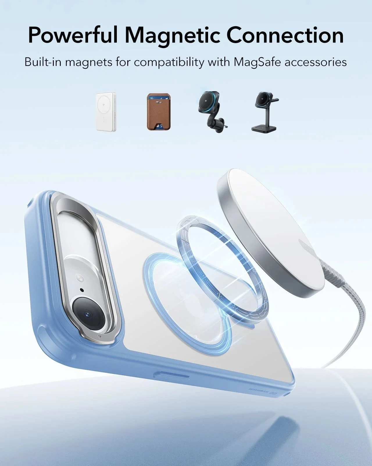 iPhone 17e Bundle Classic Hybrid Magnetic Case (Stash Stand) and Armorite® Screen Protector - Frosted Light Blue - Image 6