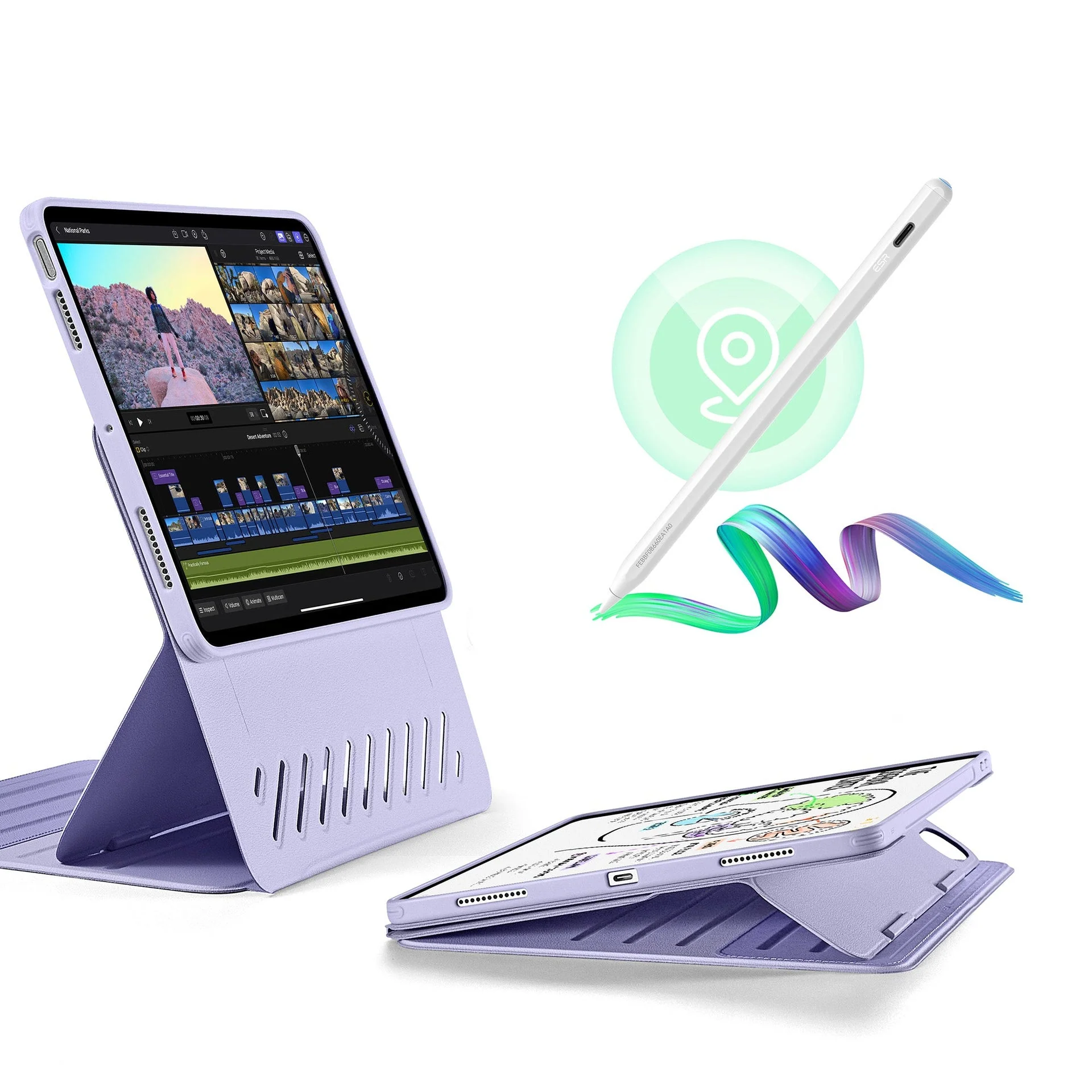 iPad Air 11" (M3) 2025 Bundle Shift Magnetic Case with Geo Digital Pencil - Light Purple