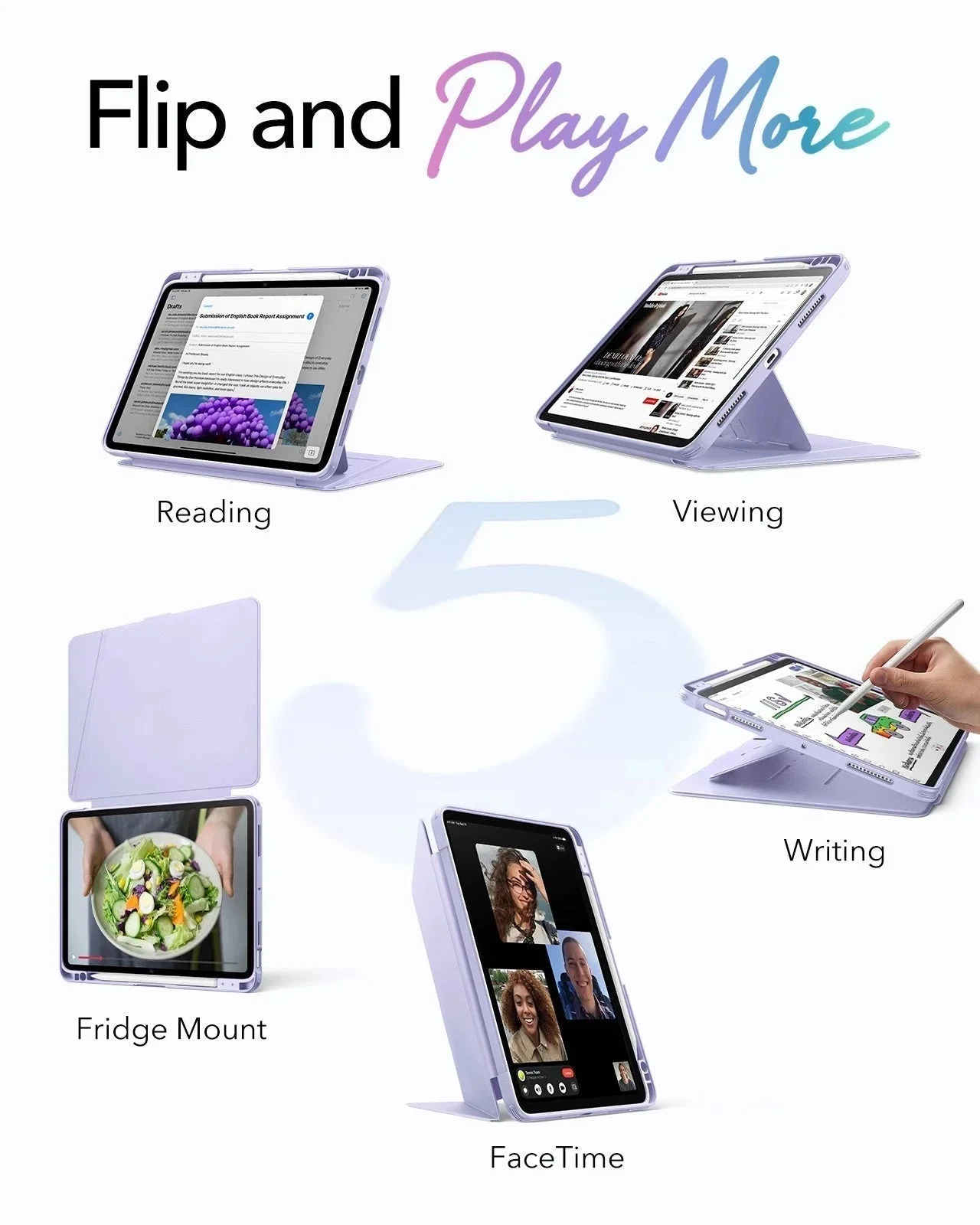iPad Air 11" (M4) 2026 Flip Magnetic Case with Pencil Holder - Light Purple - Image 3