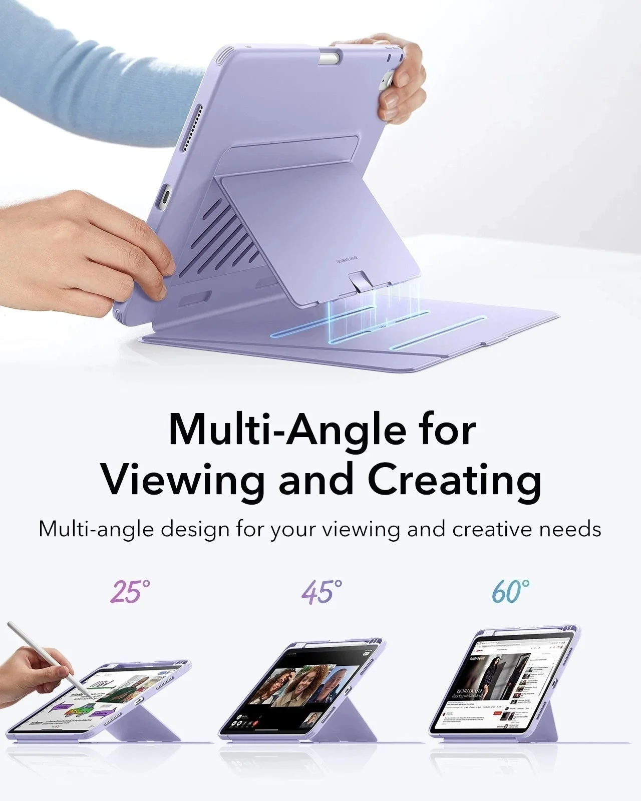 iPad Air 11" (M4) 2026 Flip Magnetic Case with Pencil Holder - Light Purple - Image 4