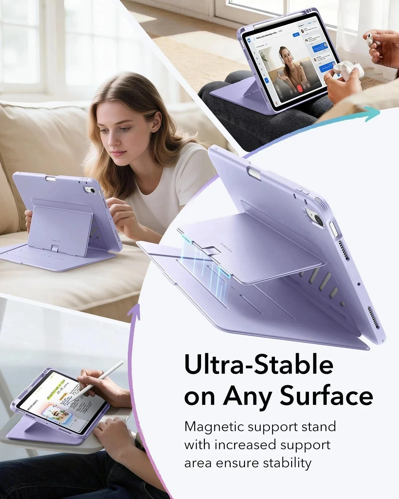 iPad Air 11" (M4) 2026 Flip Magnetic Case with Pencil Holder - Light Purple - Image 5