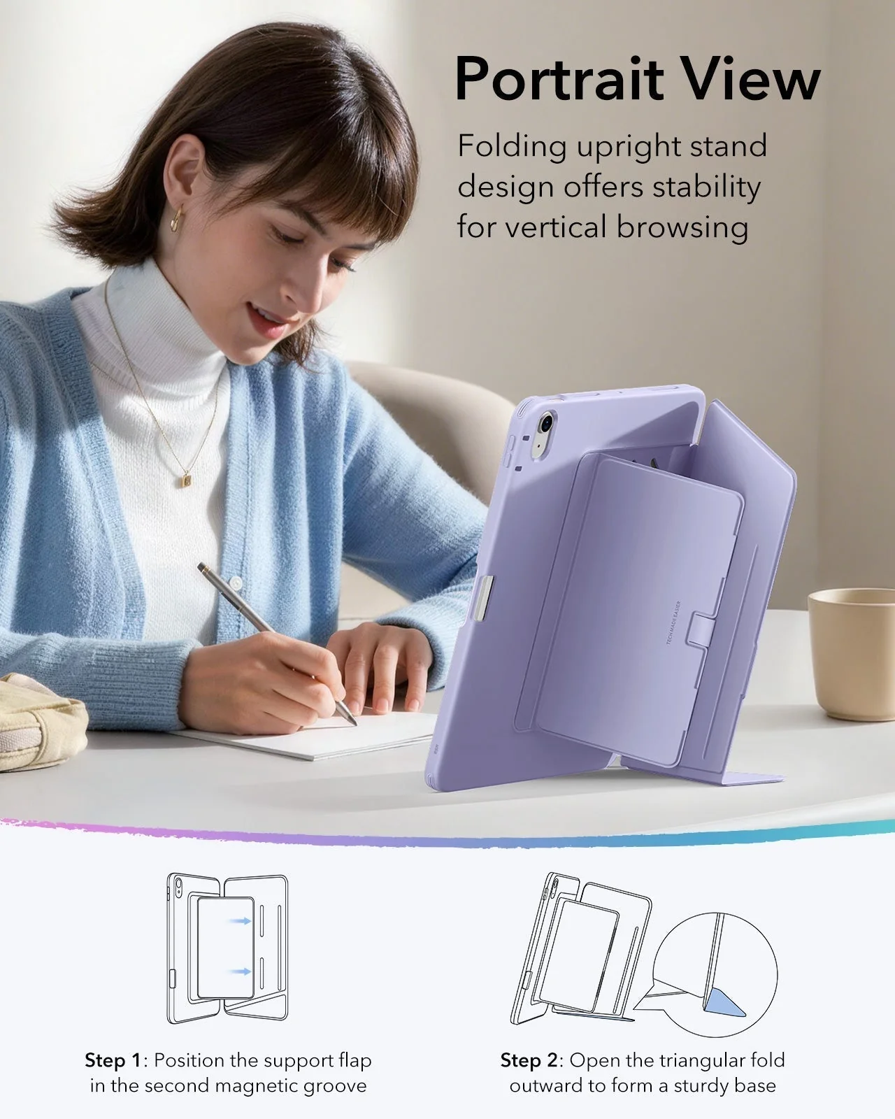 iPad Air 11" (M4) 2026 Flip Magnetic Case with Pencil Holder - Light Purple - Image 6