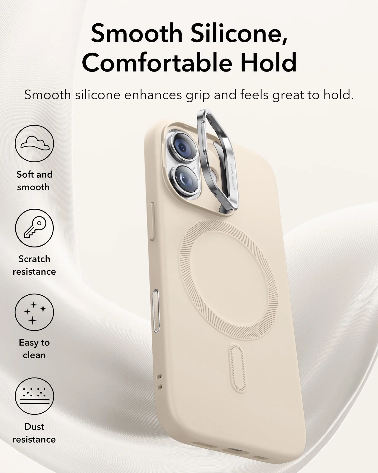 iPhone 17 Cloud Soft Magnetic Case (Camera Control, Stash Stand) - Light Tan - Image 3
