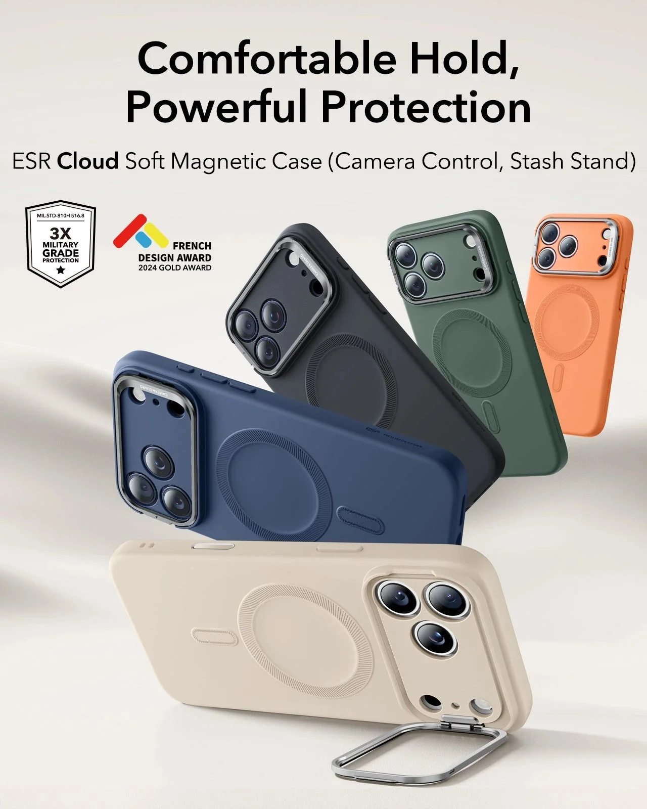 iPhone 17 Pro Cloud Soft Magnetic Case (Camera Control, Stash Stand) - Light Tan - Image 2