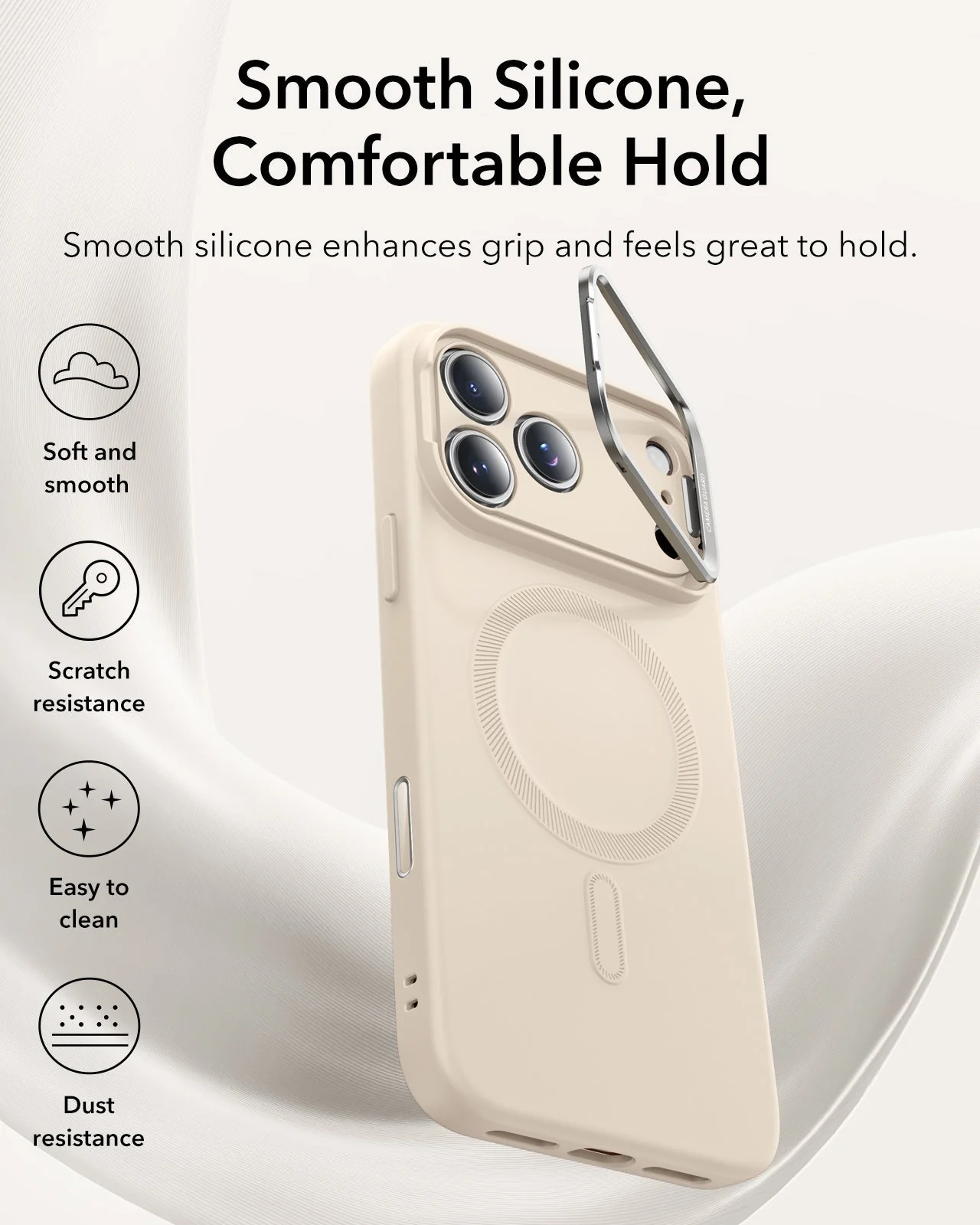 iPhone 17 Pro Max Cloud Soft Magnetic Case (Camera Control, Stash Stand) - Light Tan - Image 3