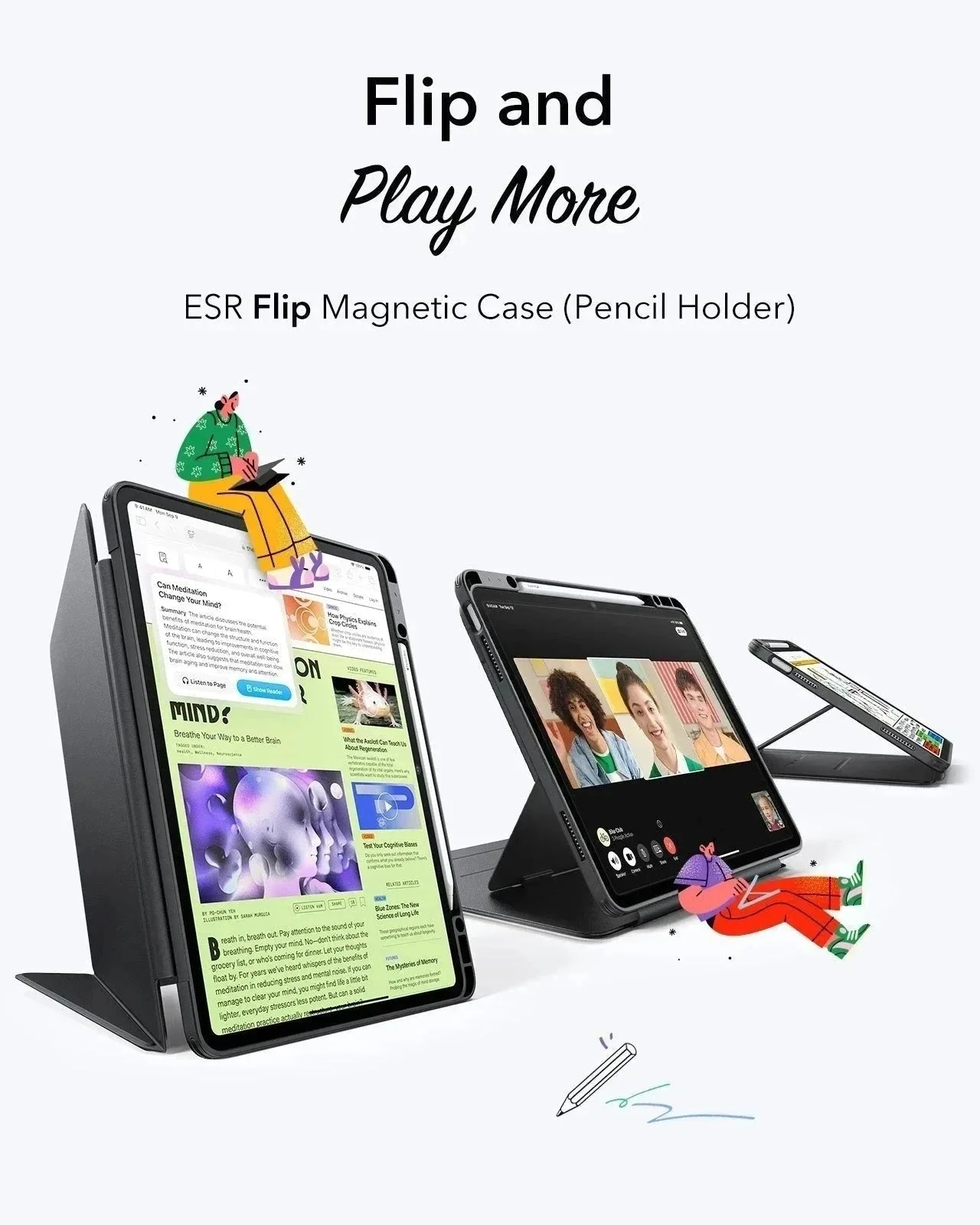 iPad Air 13" (M3) 2025 Bundle Flip Magnetic Case with Geo Digital Pencil - Navy Blue - Image 4
