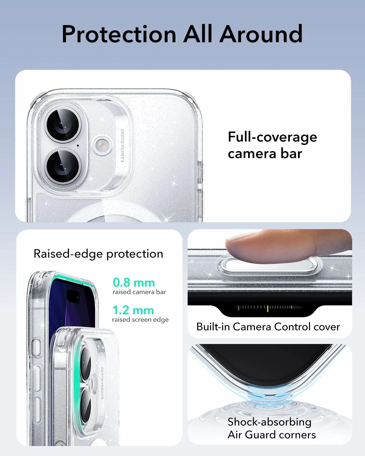 iPhone 17 Classic Hybrid Magnetic Case (Camera Control) - Clear Shimmer - Image 3