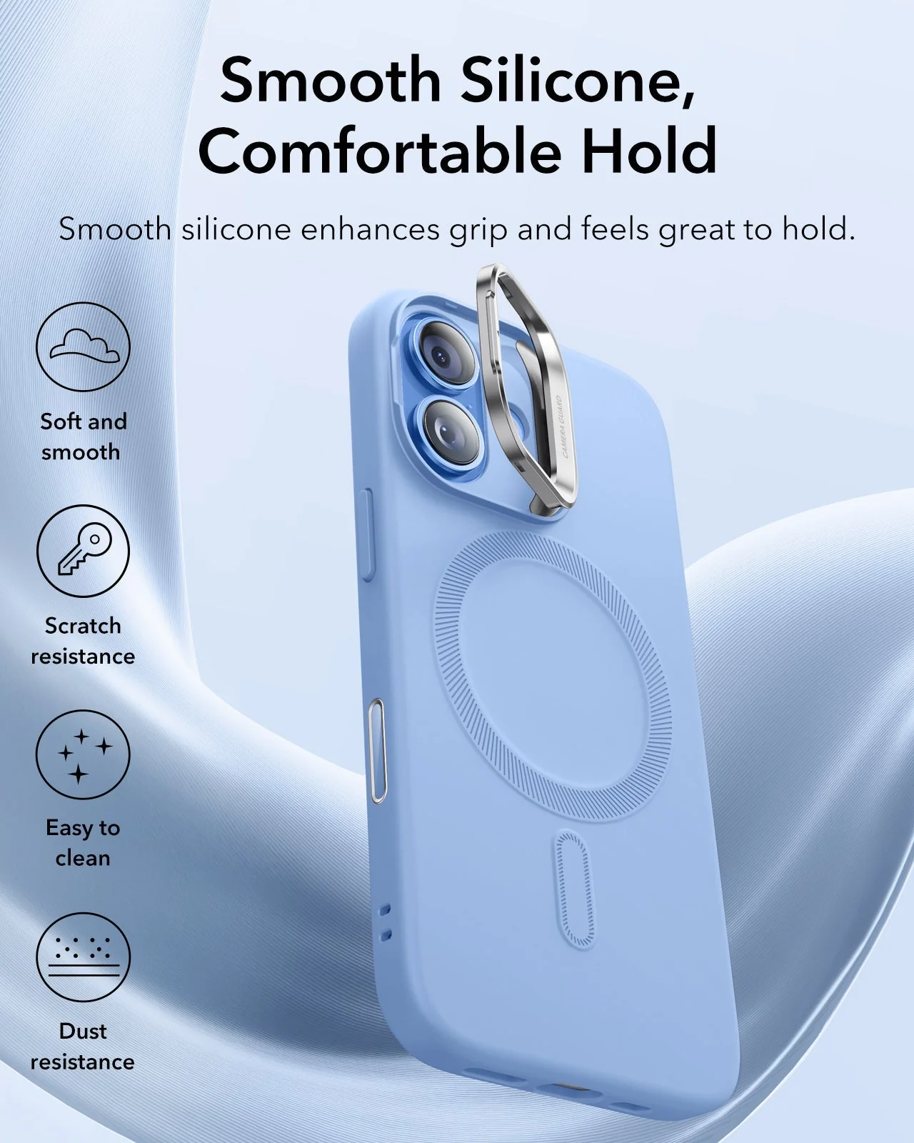 iPhone 17 Bundle Cloud Soft Magnetic Case (Camera Control, Stash Stand) and Armorite Pro Screen Protector - Mist Blue - Image 6