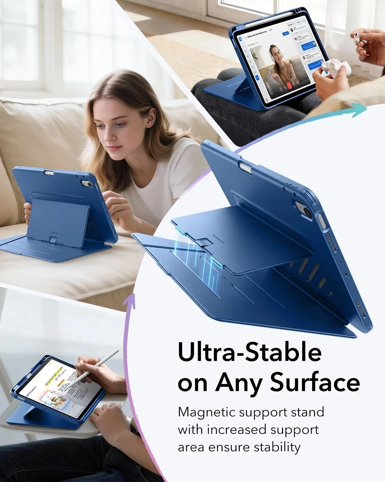 iPad Air 11" (M4) 2026 Bundle Flip Magnetic Case with Pencil Holder & Armorite® Paper-Feel Protection - Navy Blue - Image 5