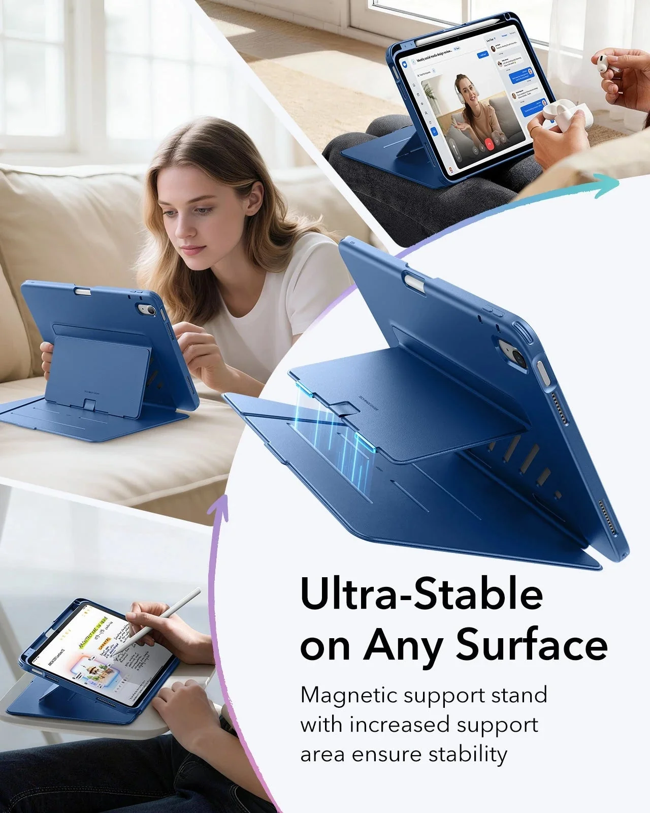 iPad 11" (A16) 2025 Bundle Flip Magnetic Case with Pencil Holder & Armorite® Paper-Feel Protection - Navy Blue - Image 5