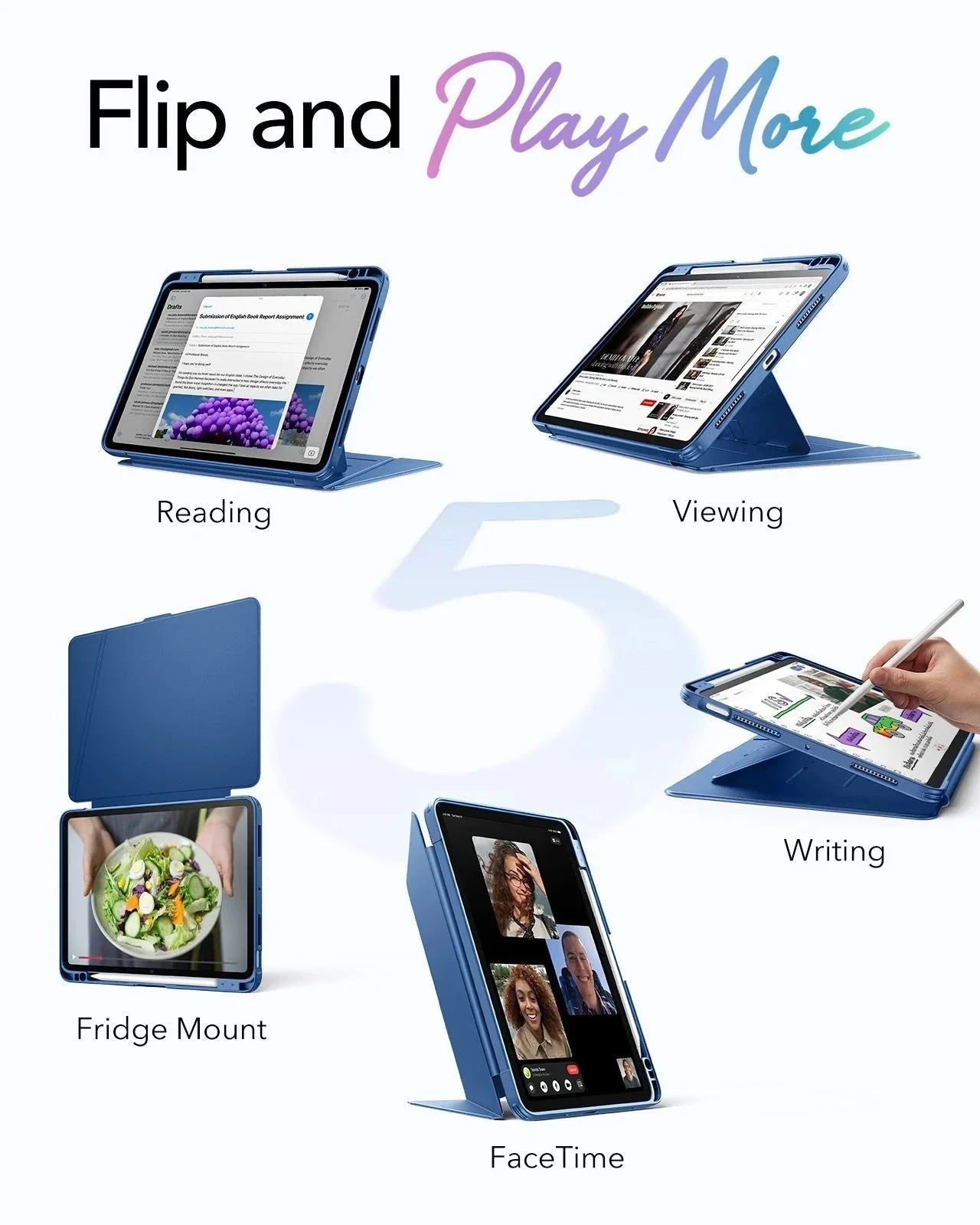 iPad Air 11" (M4) 2026 Flip Magnetic Case with Pencil Holder - Navy Blue - Image 3
