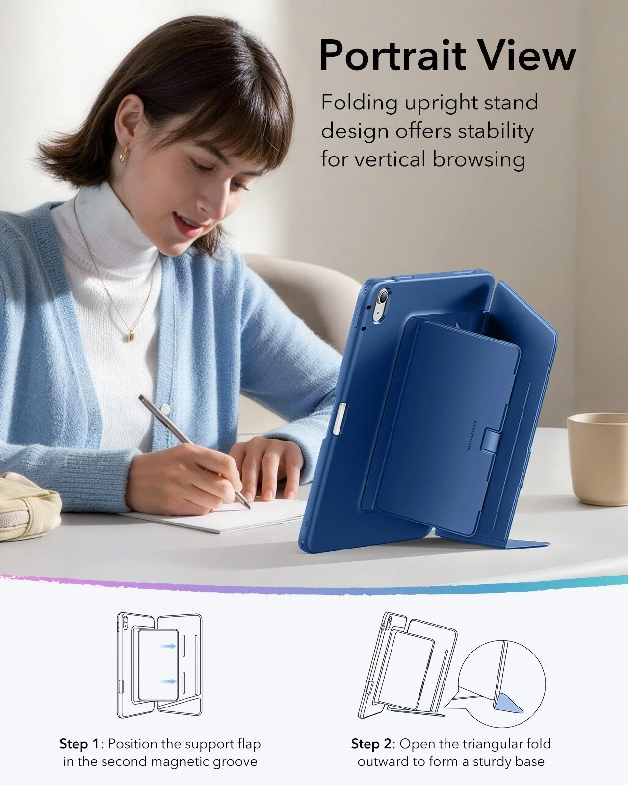 iPad Air 11" (M4) 2026 Flip Magnetic Case with Pencil Holder - Navy Blue - Image 6