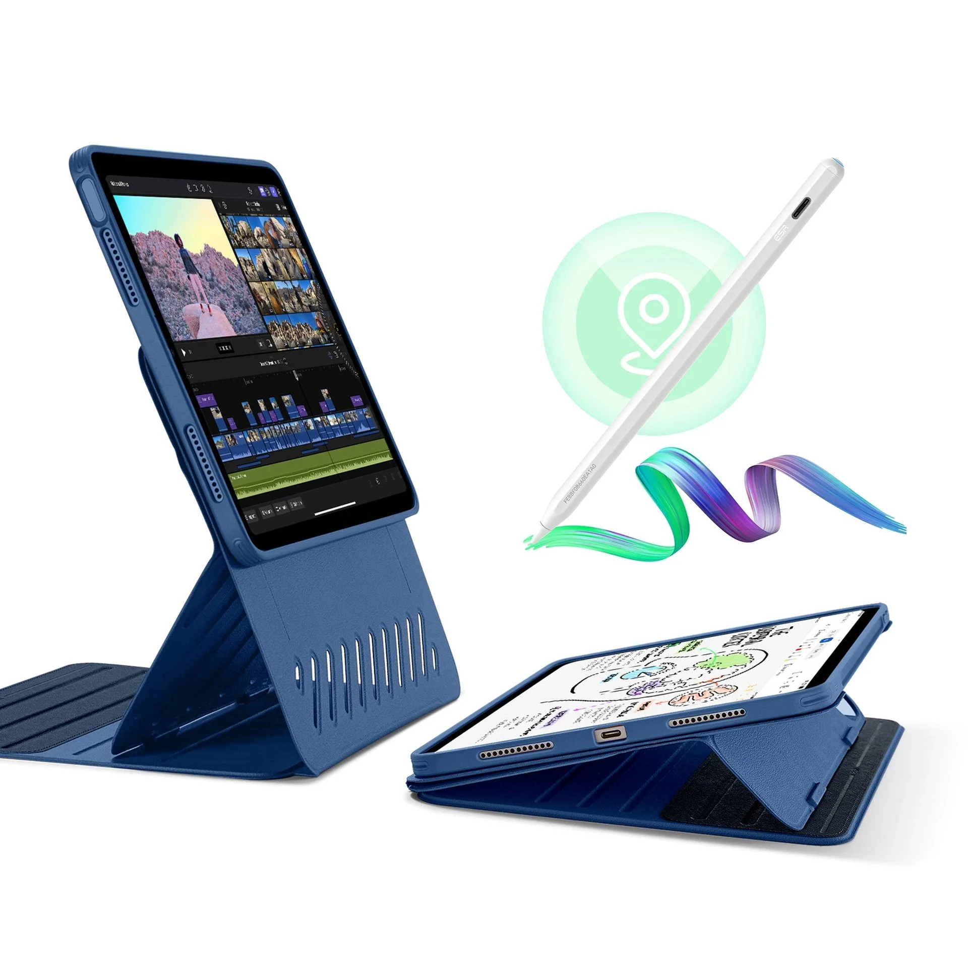 iPad Air 13" (M2) 2024 Bundle Shift Magnetic Case with Geo Digital Pencil  - Navy Blue
