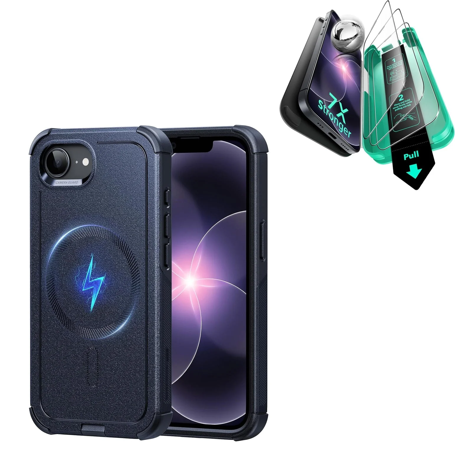 iPhone 17e Bundle Cyber Tough Magnetic Case  & Armorite® Screen Protector - Navy Blue