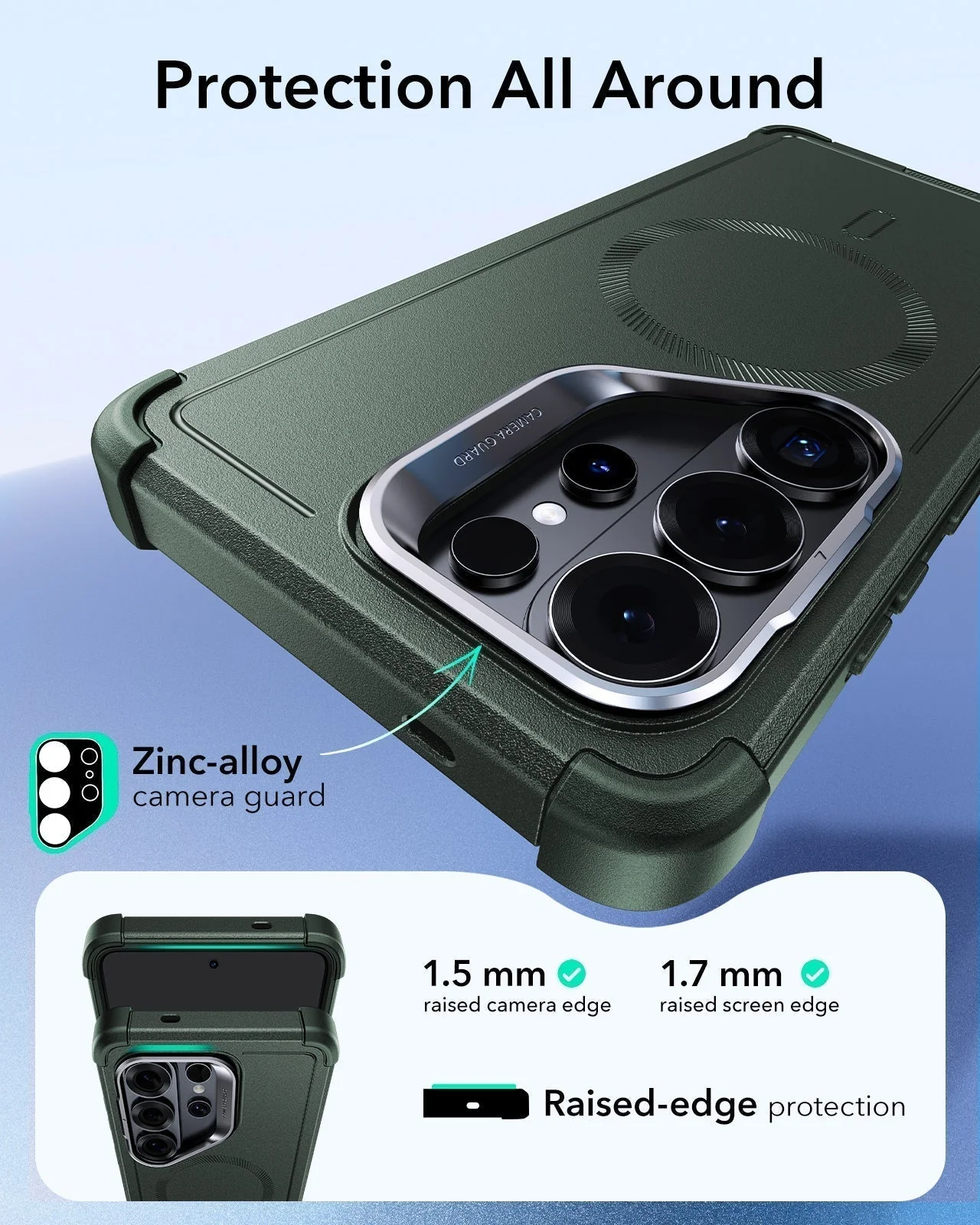 Galaxy S26 Ultra Bundle Cyber Tough Magnetic Case (Stash Stand) and Armorite® Pro Screen Protector - Olive Green - Image 3