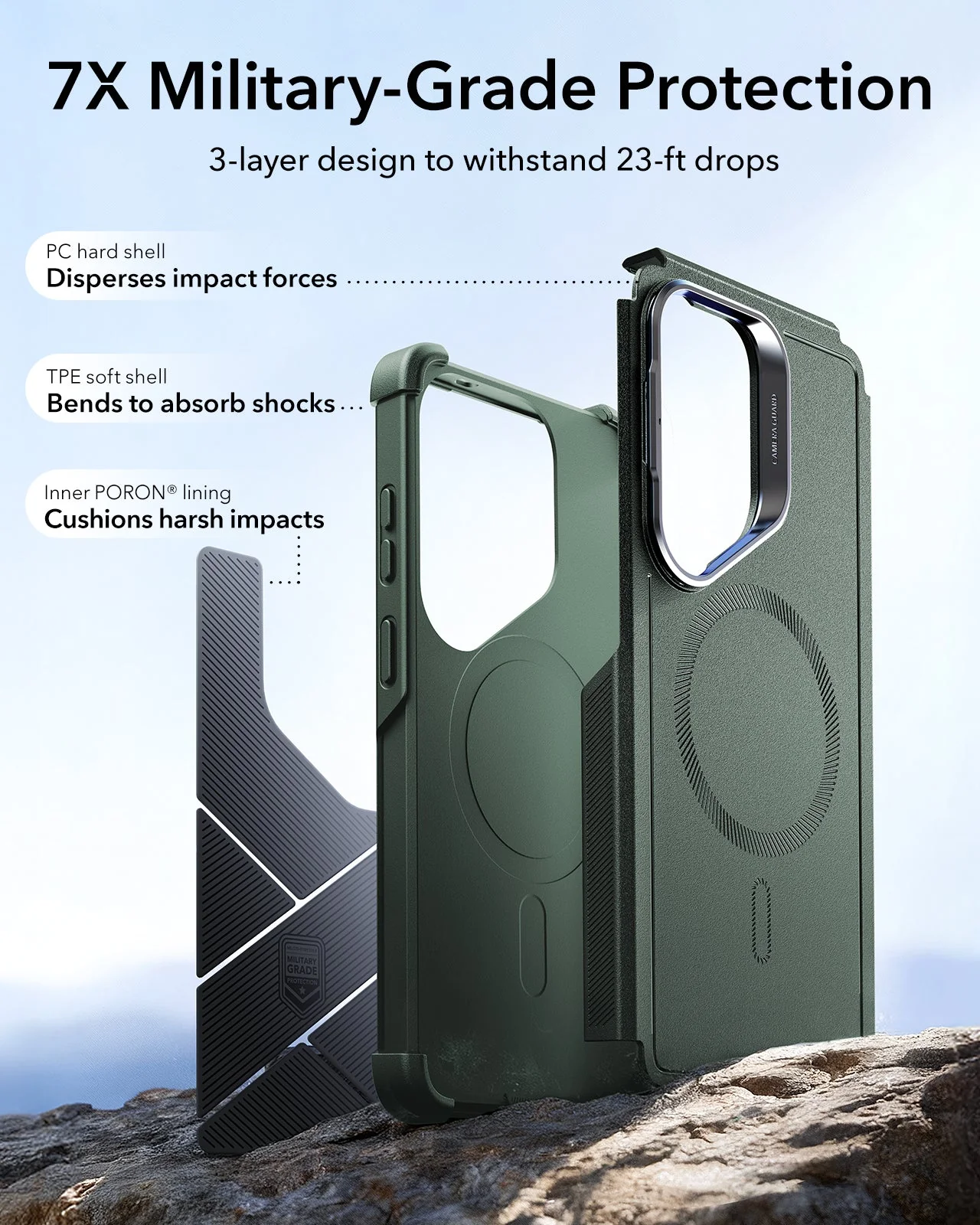 Galaxy S26 Ultra Bundle Cyber Tough Magnetic Case (Stash Stand) and Armorite® Privacy Screen Protector - Olive Green - Image 4